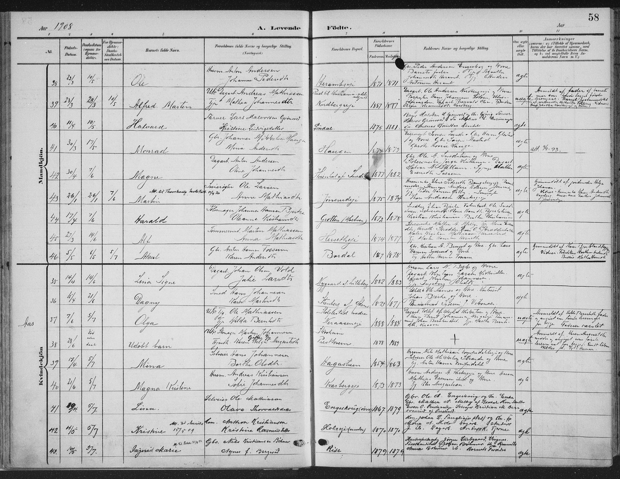Ringsaker prestekontor, SAH/PREST-014/K/Ka/L0018: Parish register (official) no. 18, 1903-1912, p. 58