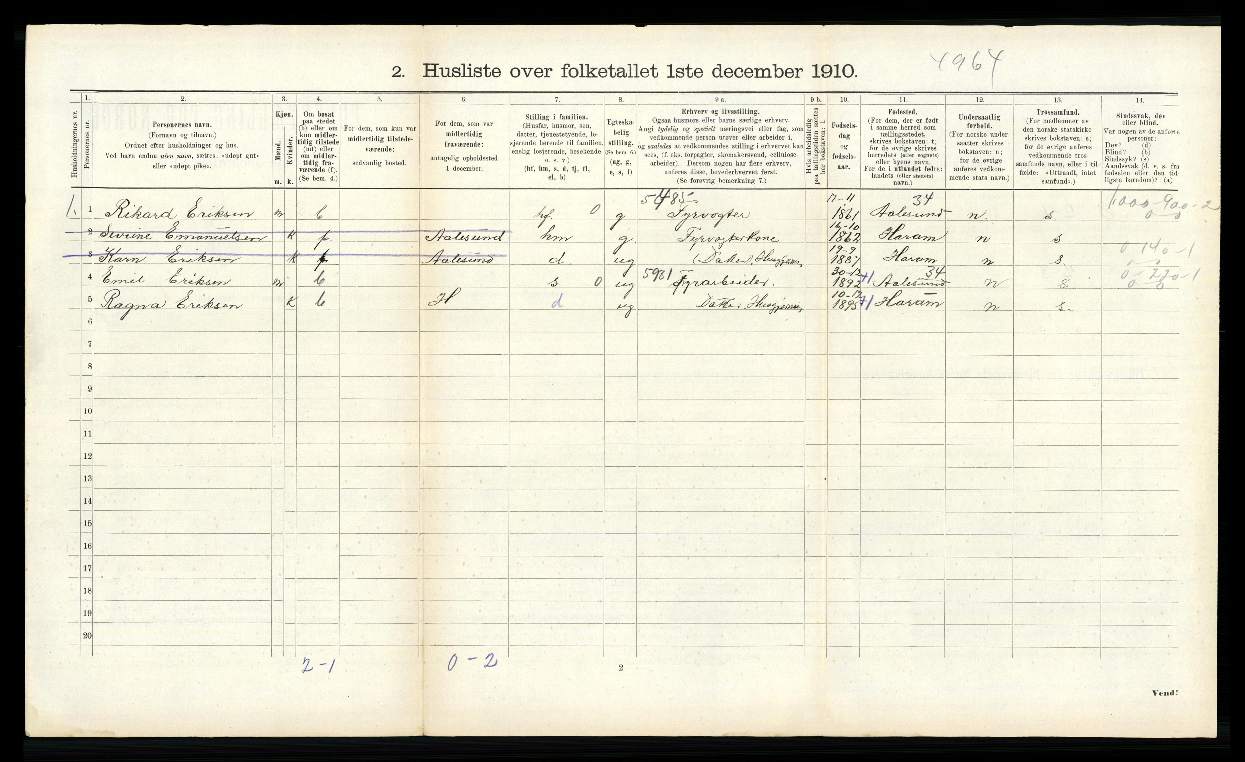 RA, 1910 census for Roald, 1910, p. 157