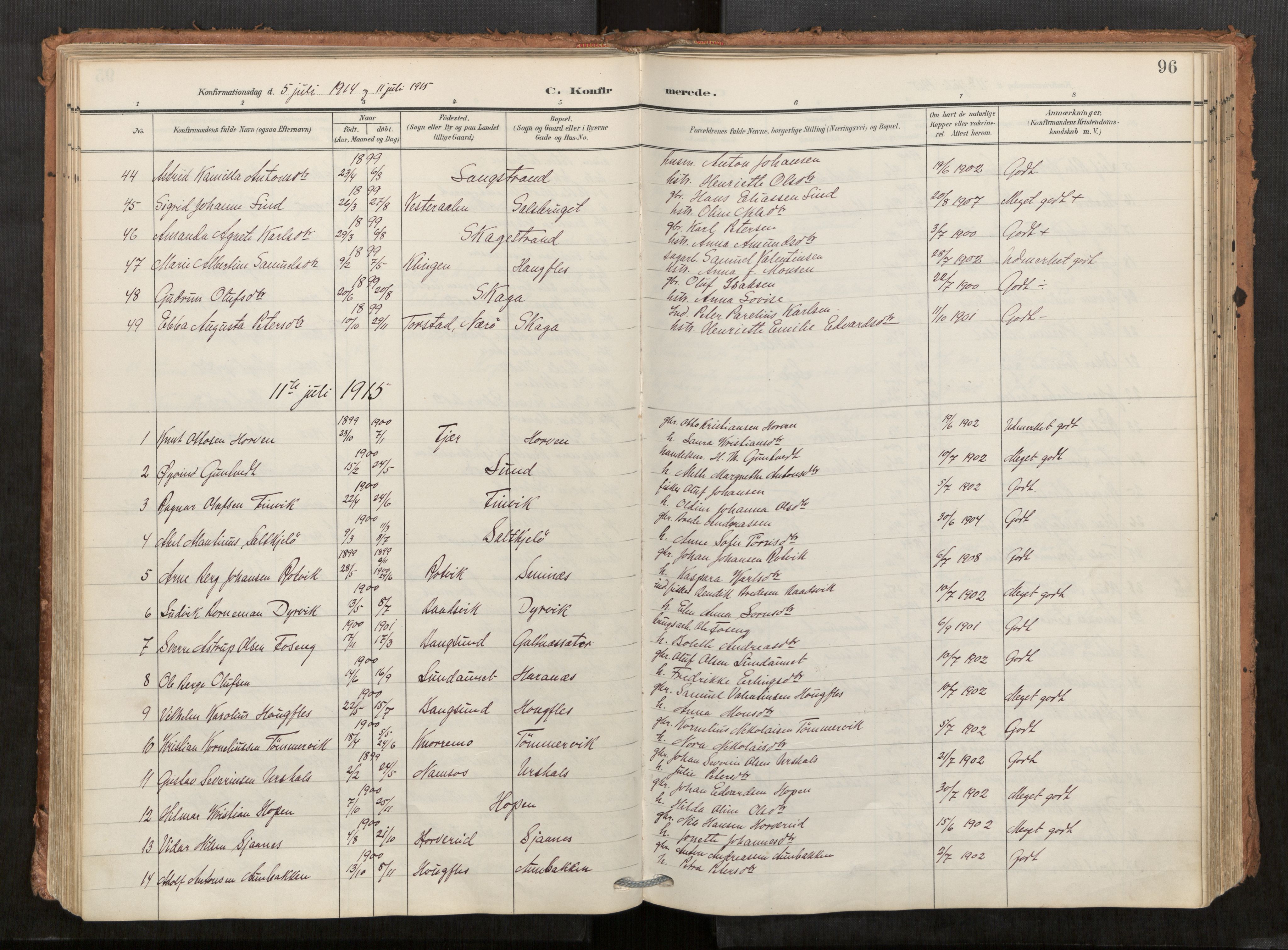 Kolvereid sokneprestkontor, SAT/A-1171/H/Ha/Haa/L0001: Parish register (official) no. 1, 1903-1922, p. 96