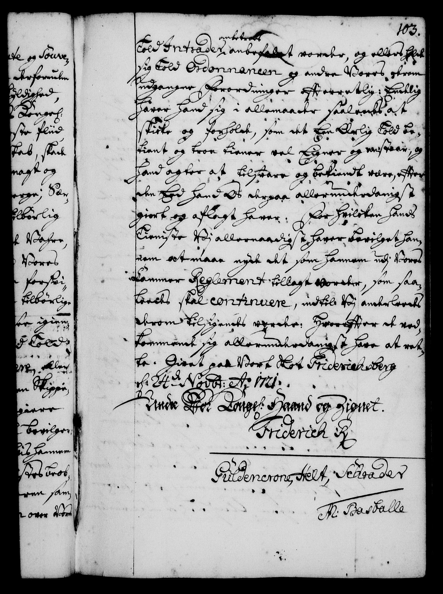 Rentekammeret, Kammerkanselliet, RA/EA-3111/G/Gg/Gge/L0001: Norsk bestallingsprotokoll med register (merket RK 53.25), 1720-1730, p. 103