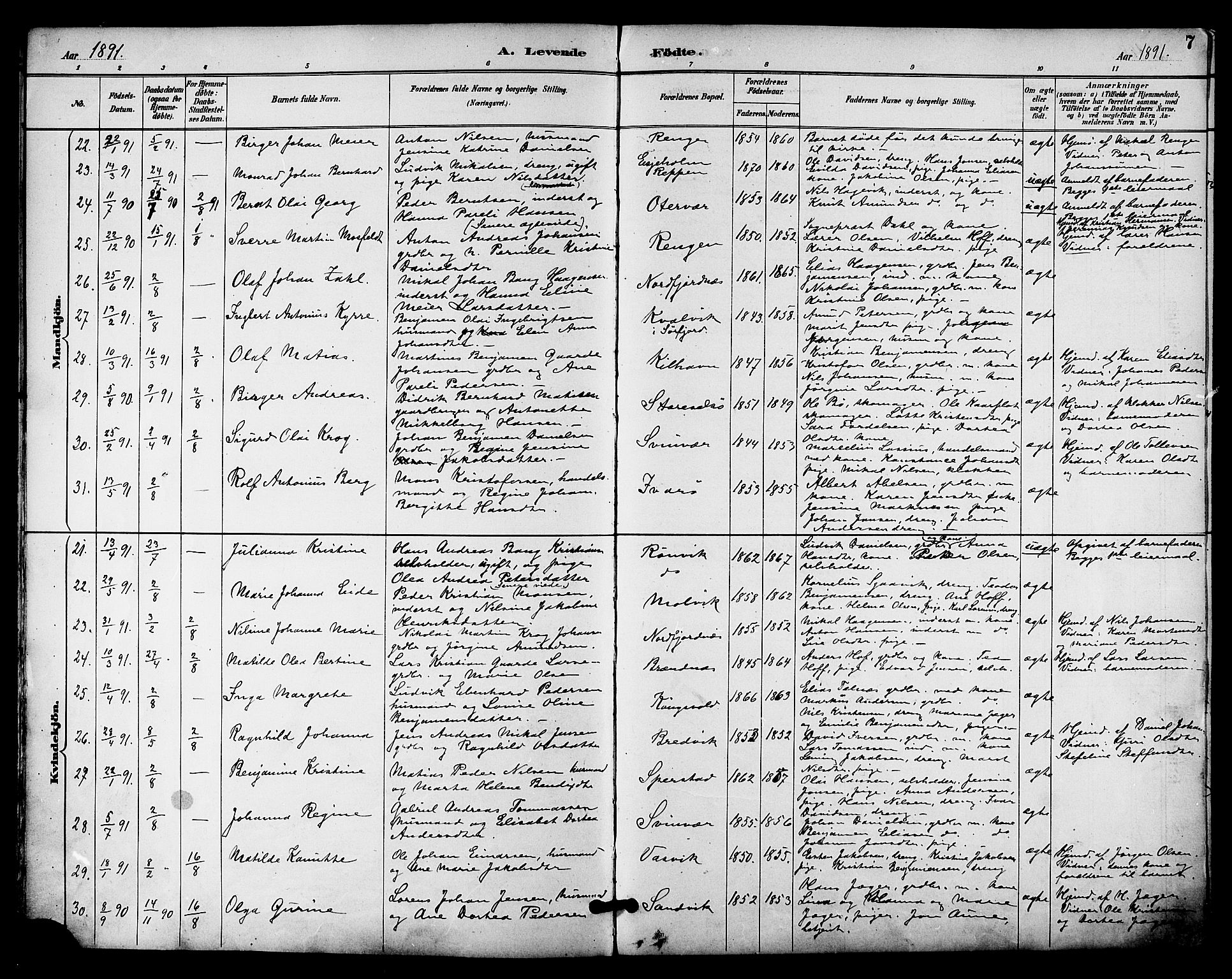 Ministerialprotokoller, klokkerbøker og fødselsregistre - Nordland, SAT/A-1459/841/L0610: Parish register (official) no. 841A14, 1890-1901, p. 7