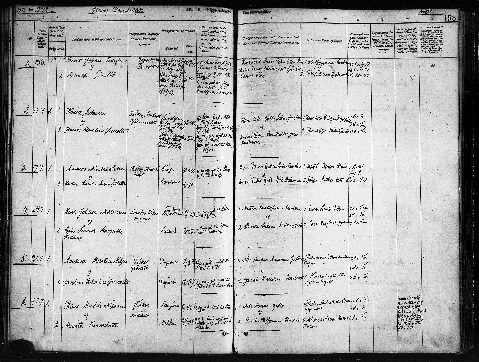 Ministerialprotokoller, klokkerbøker og fødselsregistre - Nordland, AV/SAT-A-1459/893/L1335: Parish register (official) no. 893A08 /1, 1878-1884, p. 158