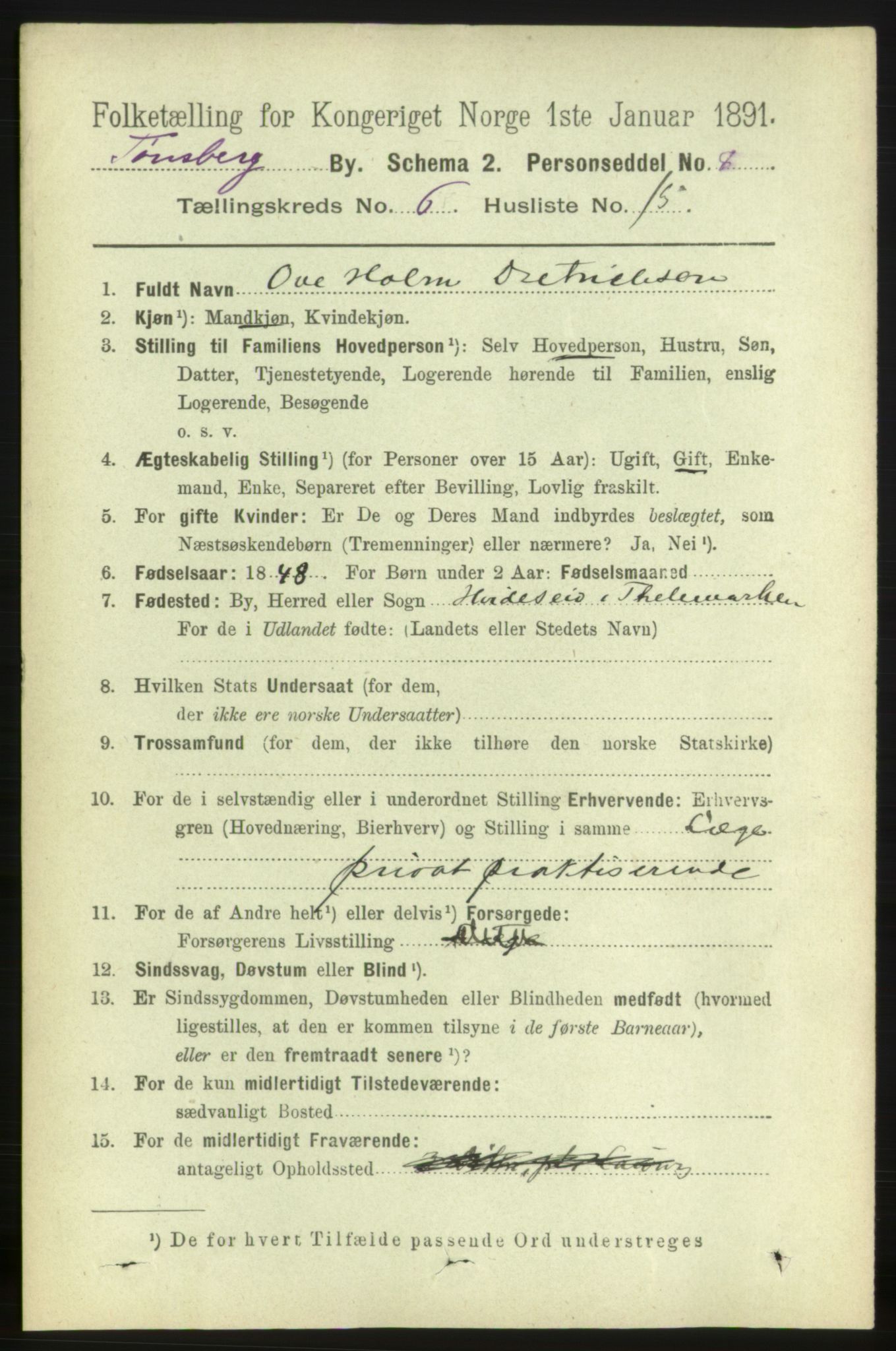 RA, 1891 census for 0705 Tønsberg, 1891, p. 2705