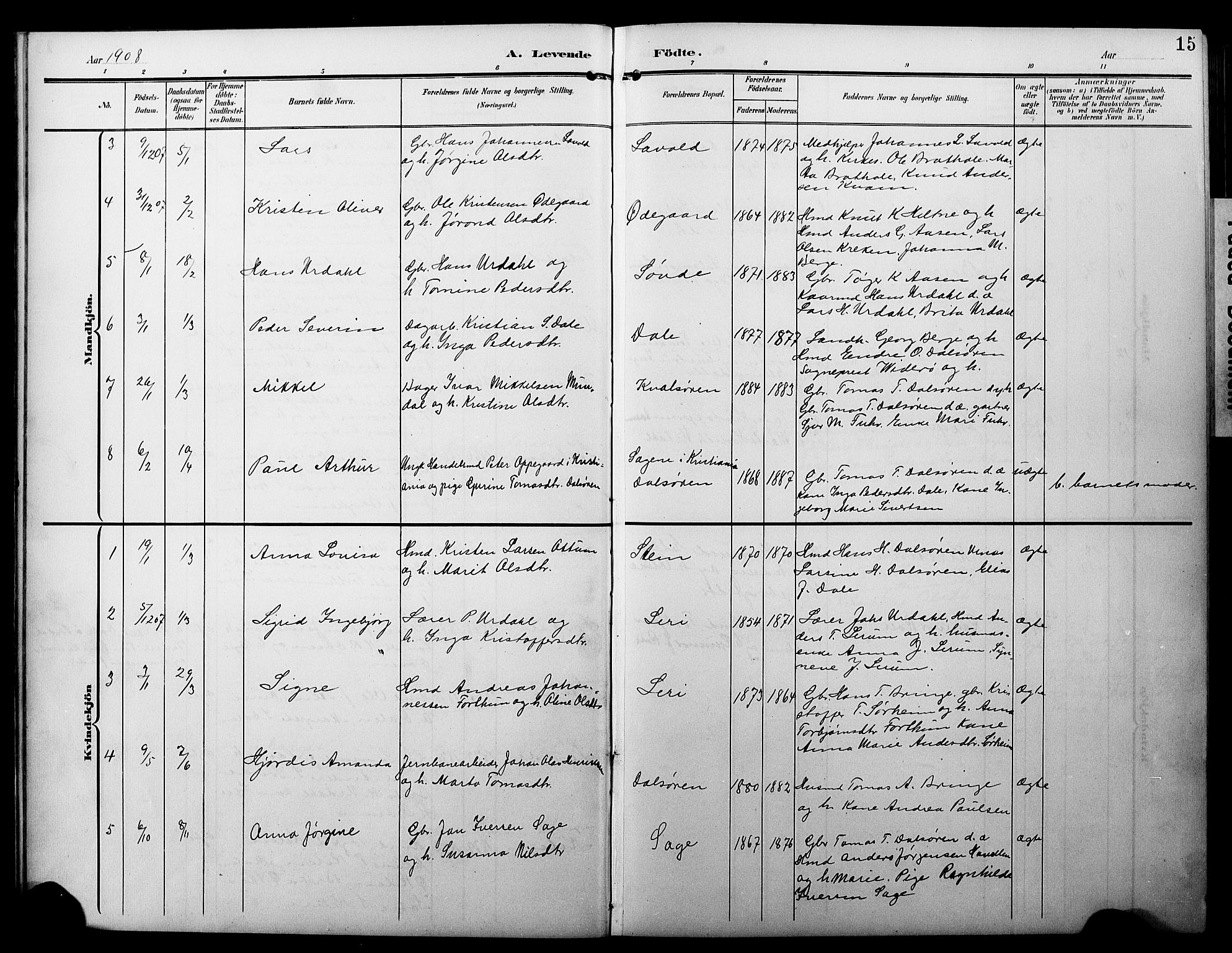 Luster sokneprestembete, AV/SAB-A-81101/H/Hab/Haba/L0001: Parish register (copy) no. A 1, 1903-1930, p. 15