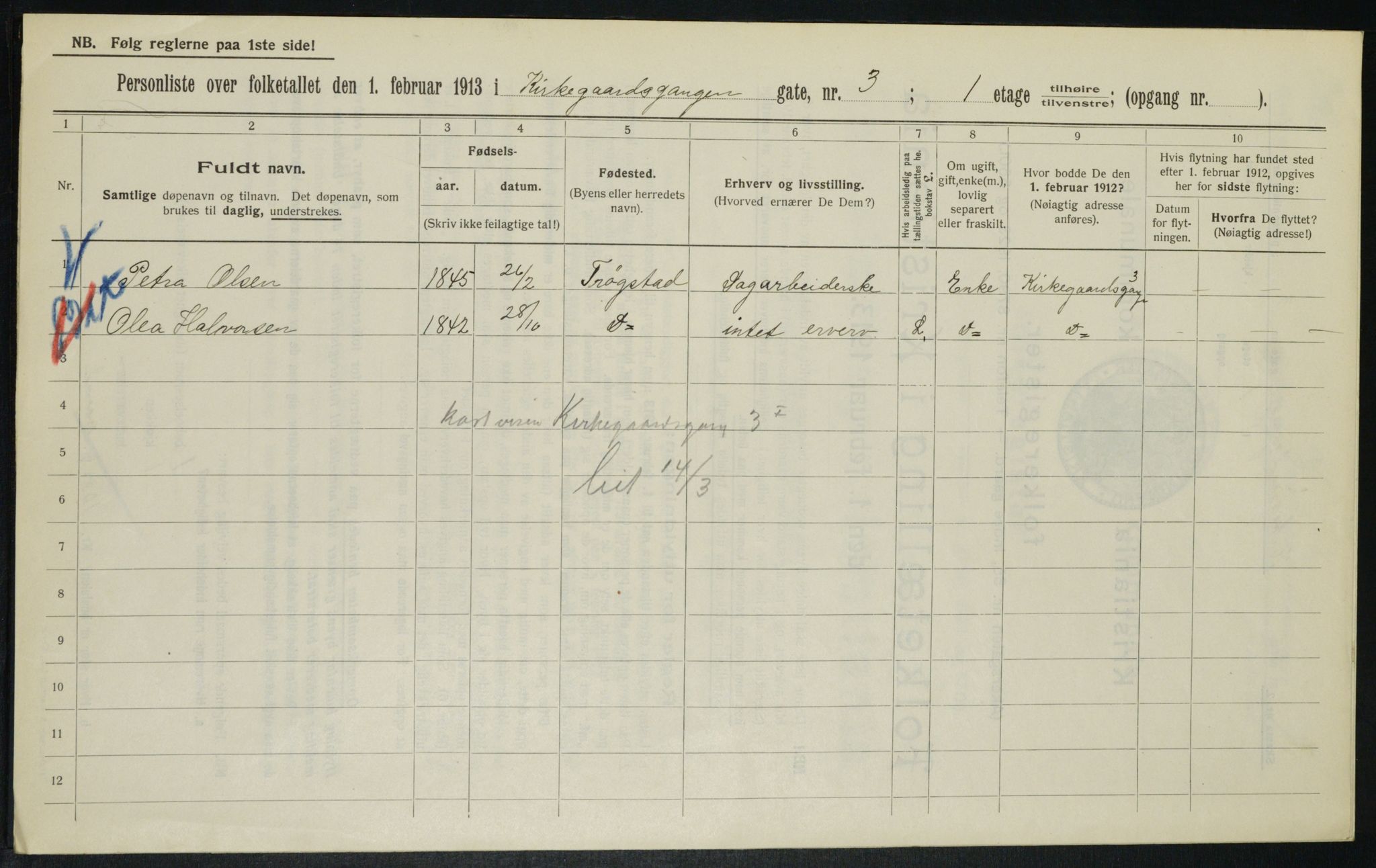 OBA, Municipal Census 1913 for Kristiania, 1913, p. 49751