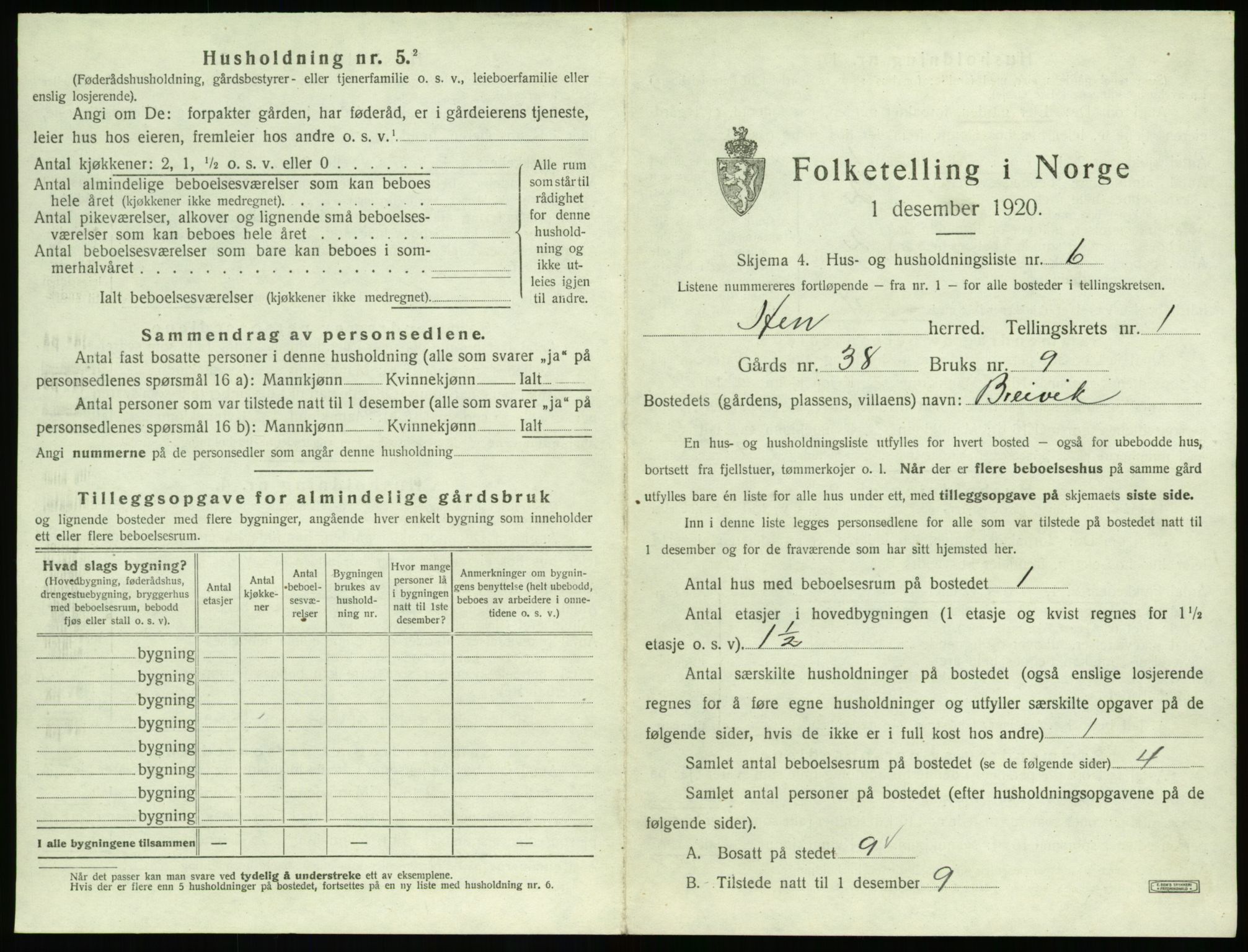 SAT, 1920 census for Hen, 1920, p. 36