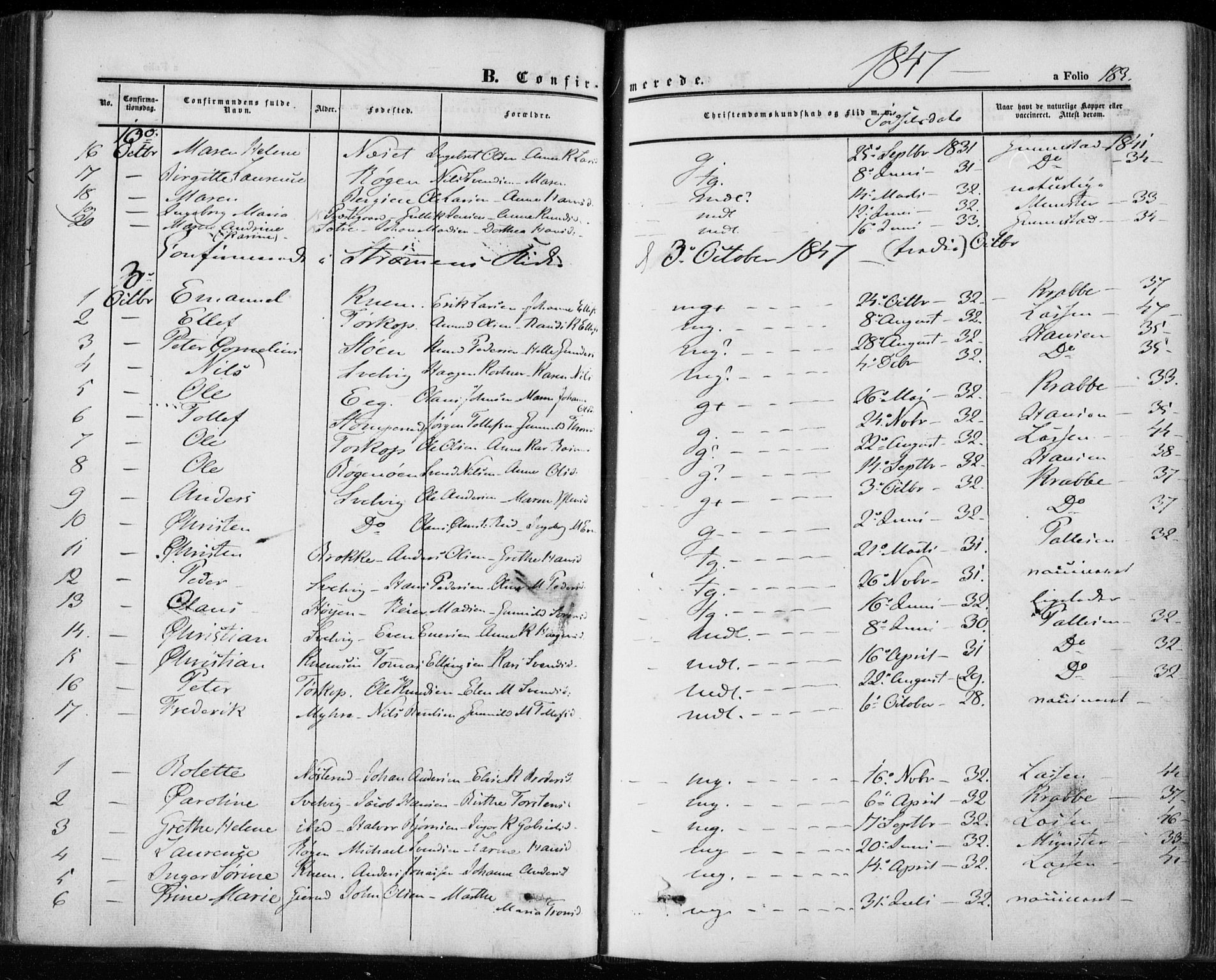 Hurum kirkebøker, SAKO/A-229/F/Fa/L0011: Parish register (official) no. 11, 1847-1860, p. 183