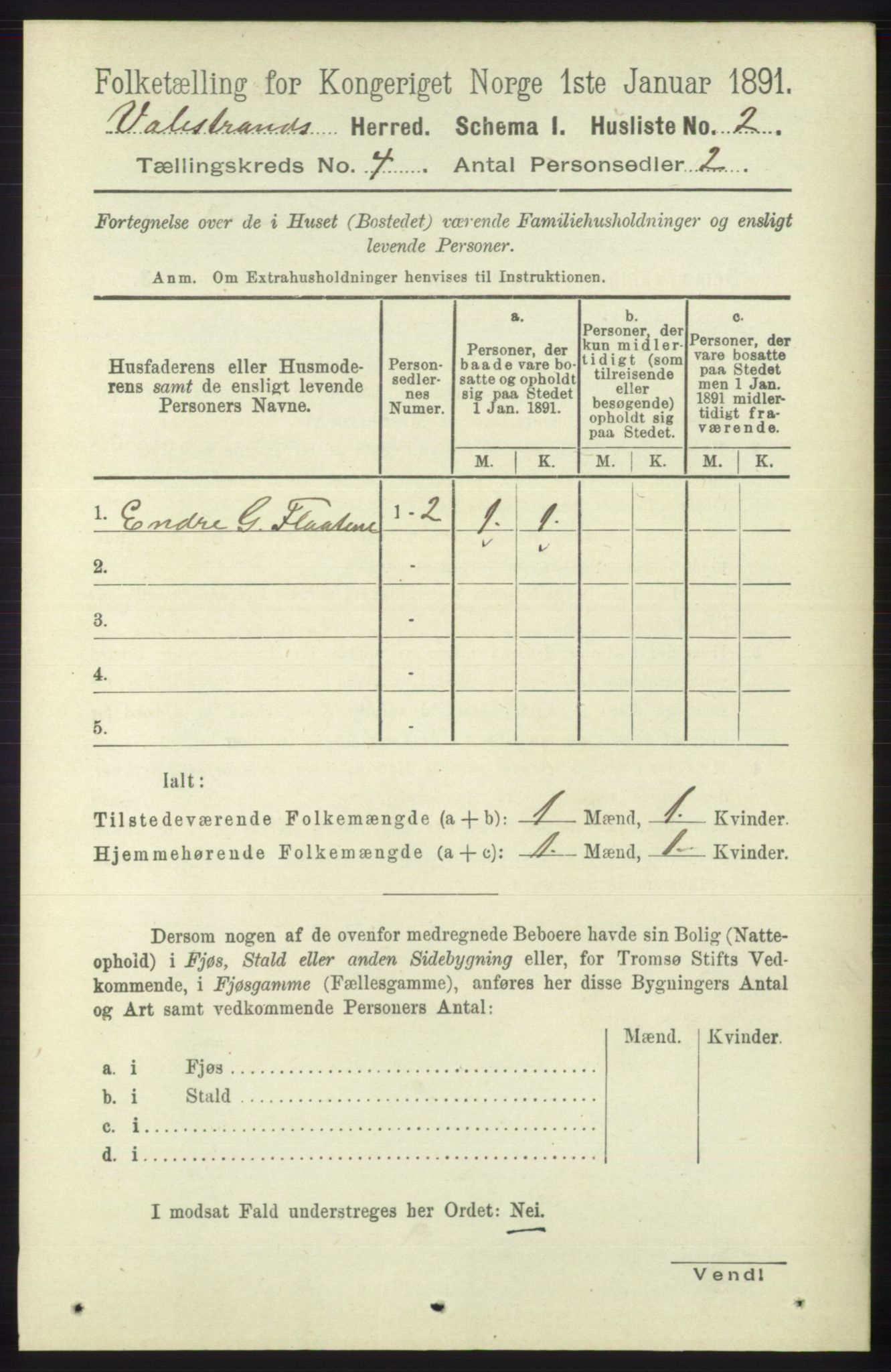 RA, 1891 census for 1217 Valestrand, 1891, p. 832