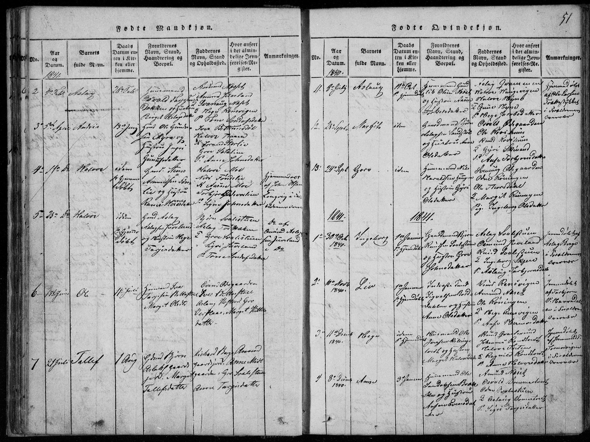 Rauland kirkebøker, SAKO/A-292/F/Fa/L0001: Parish register (official) no. 1, 1814-1859, p. 51