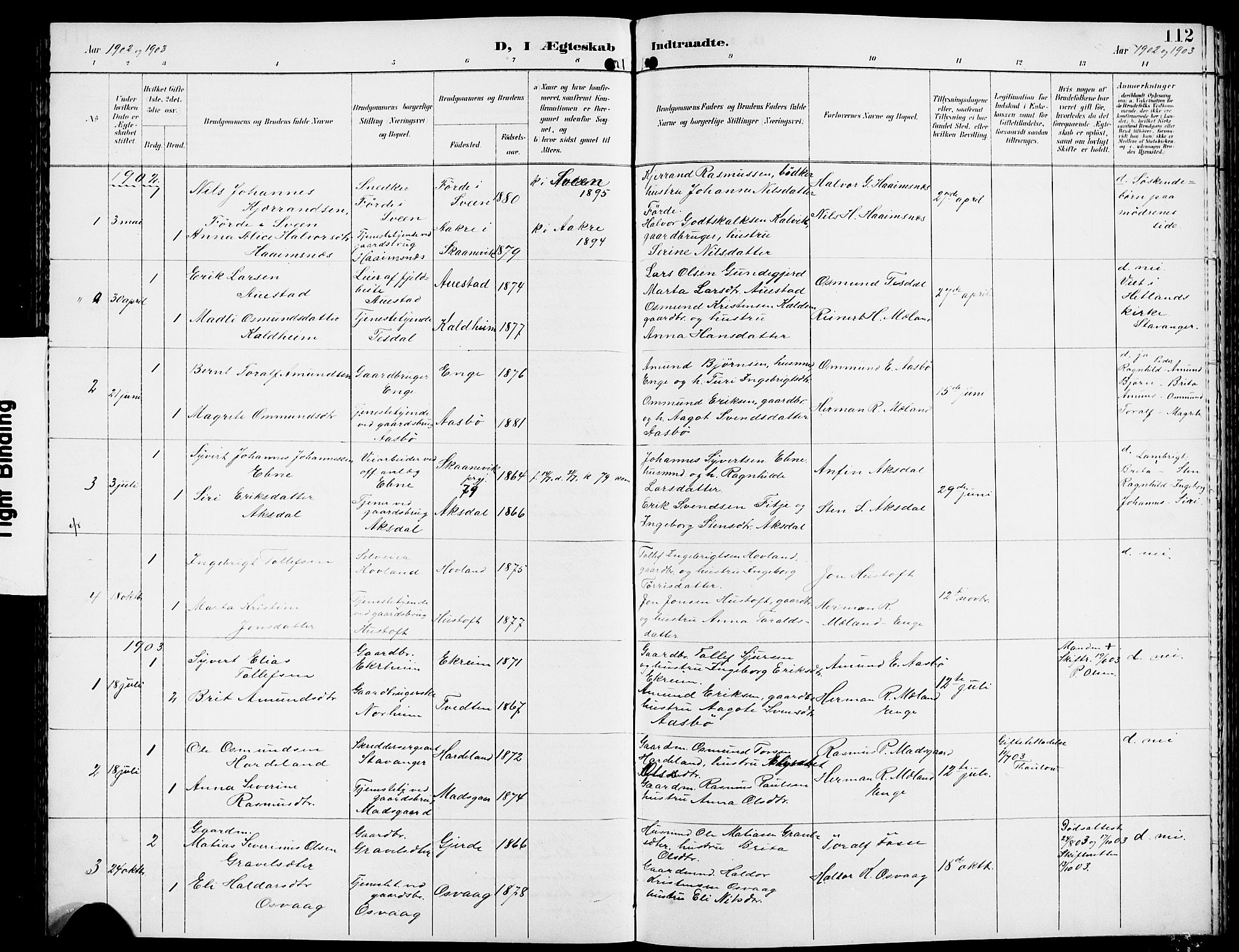 Etne sokneprestembete, SAB/A-75001/H/Hab: Parish register (copy) no. A 6, 1897-1924, p. 112