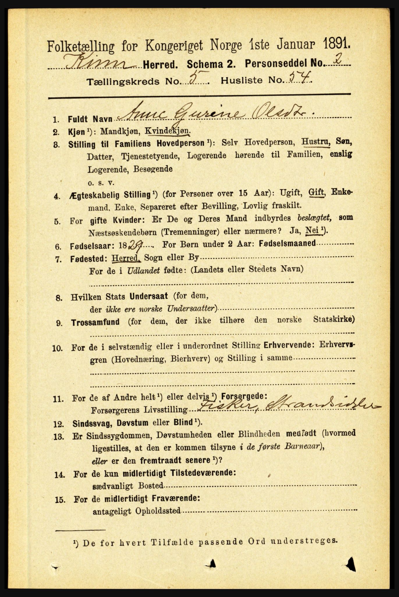 RA, 1891 census for 1437 Kinn, 1891, p. 2112