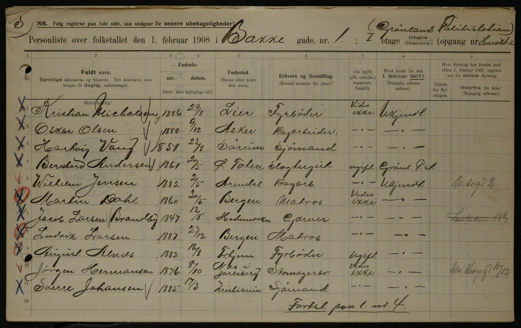 OBA, Municipal Census 1908 for Kristiania, 1908, p. 3449