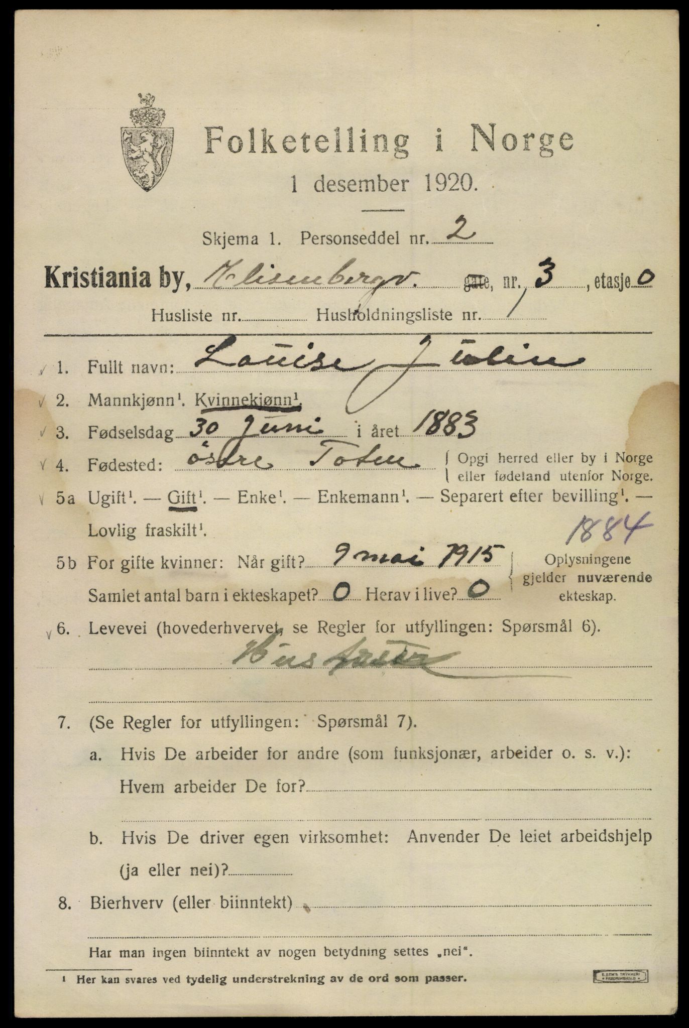 SAO, 1920 census for Kristiania, 1920, p. 213295