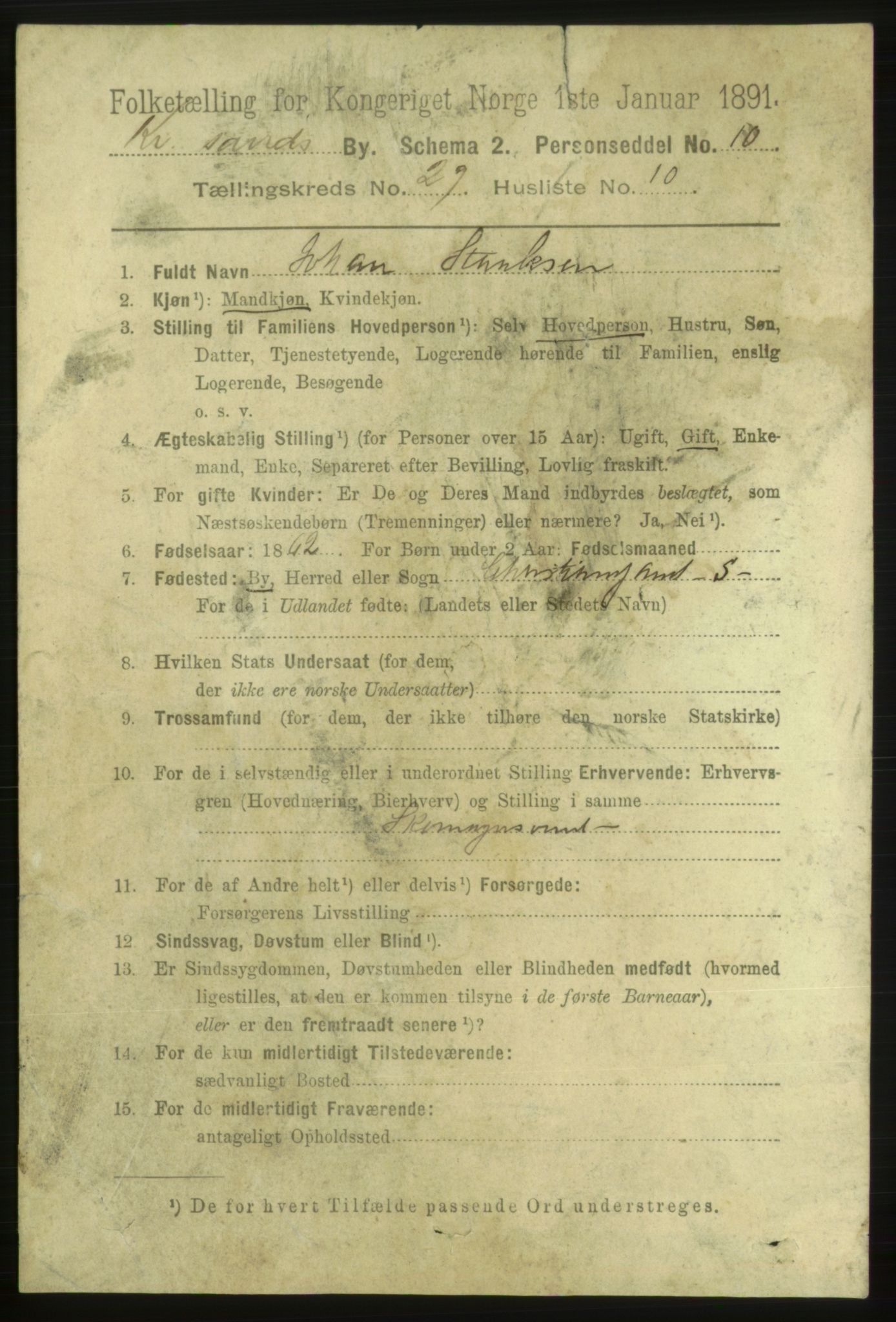 RA, 1891 census for 1001 Kristiansand, 1891, p. 9636