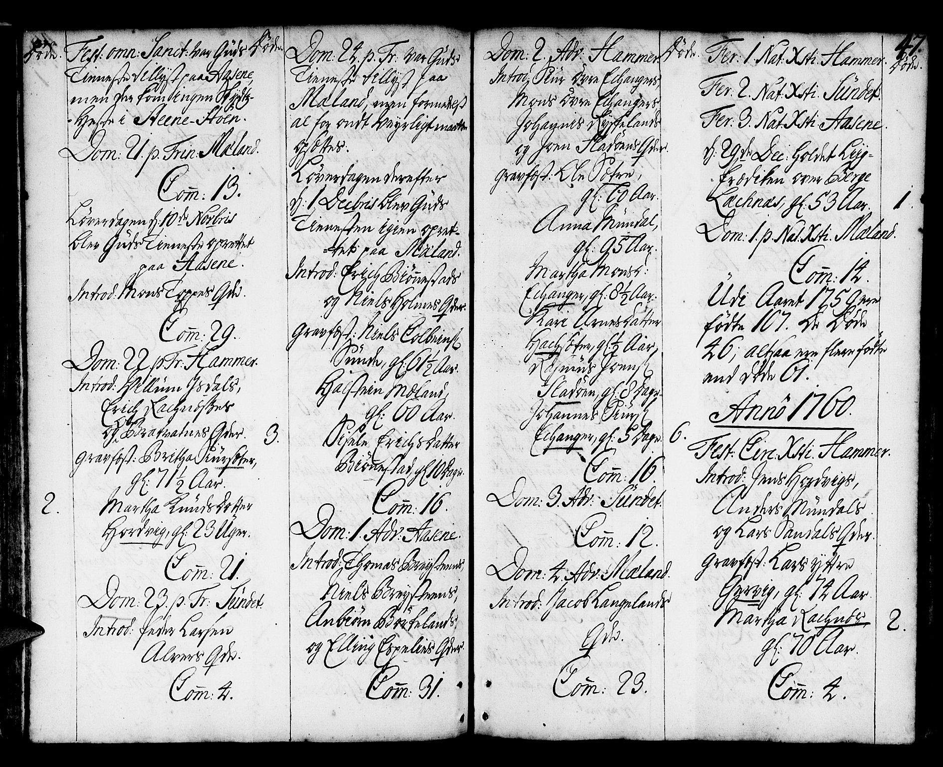 Hamre sokneprestembete, AV/SAB-A-75501/H/Ha/Haa/Haaa/L0006: Parish register (official) no. A 6, 1750-1761, p. 47