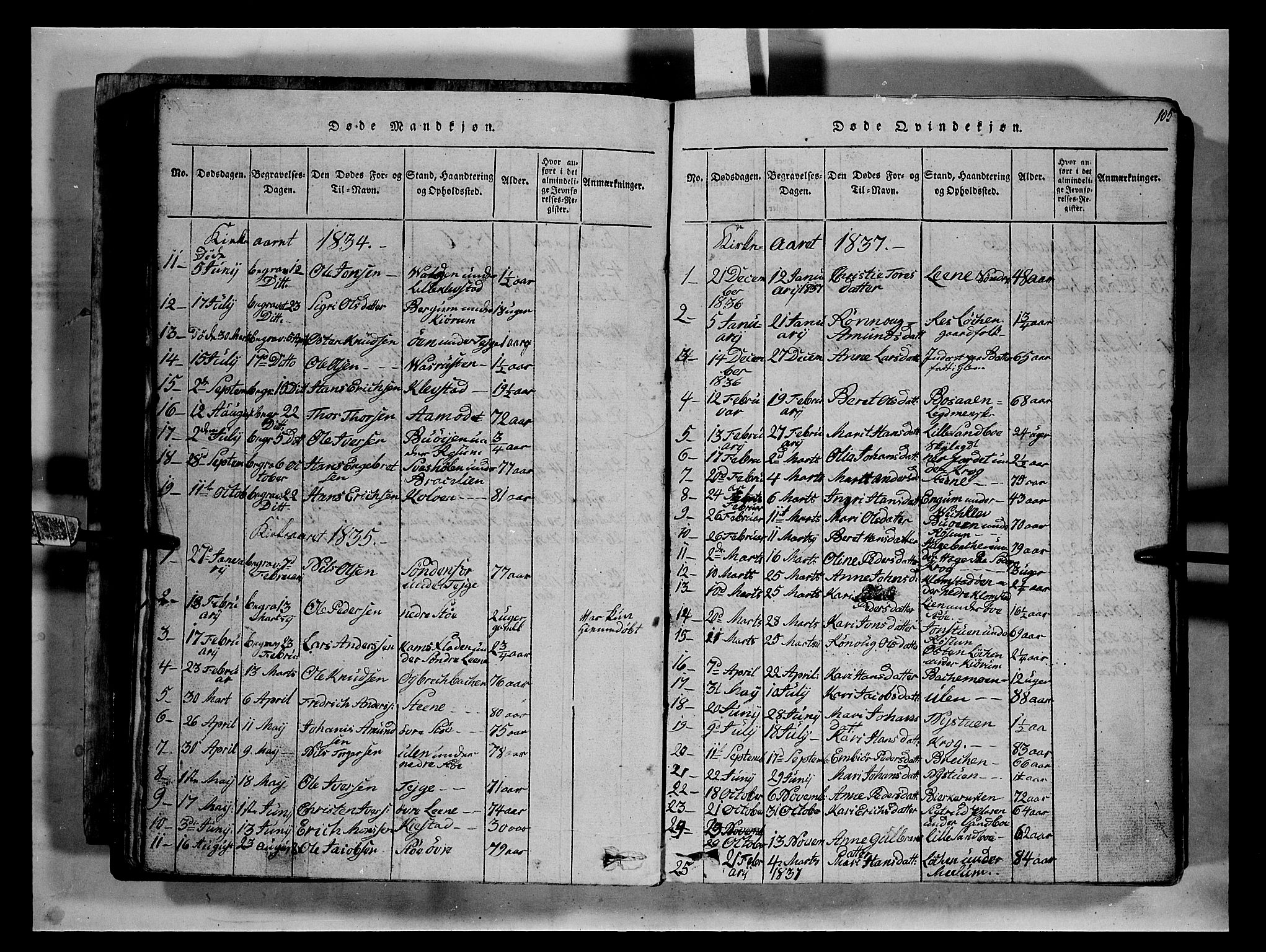 Fron prestekontor, SAH/PREST-078/H/Ha/Hab/L0002: Parish register (copy) no. 2, 1816-1850, p. 105