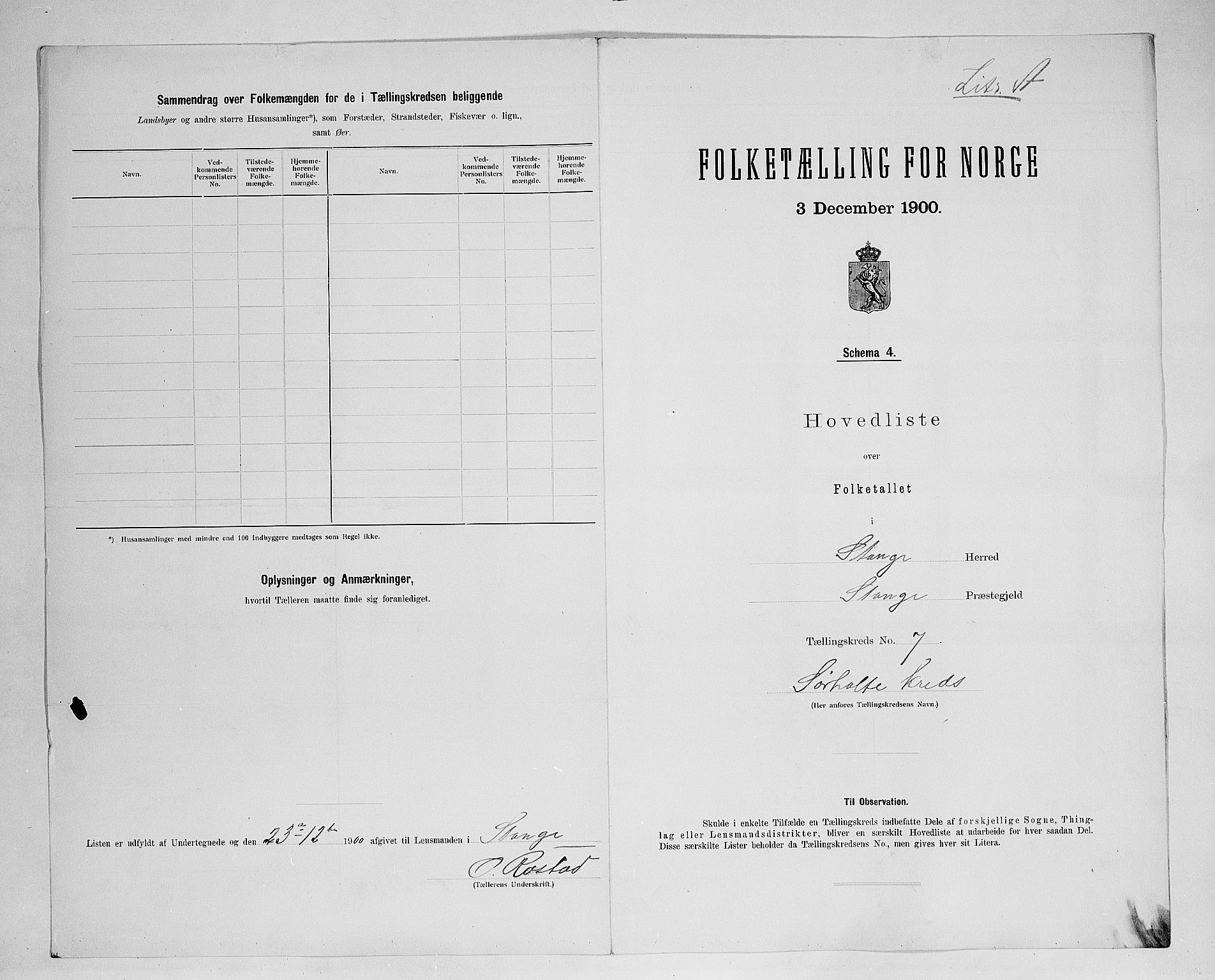 SAH, 1900 census for Stange, 1900, p. 45