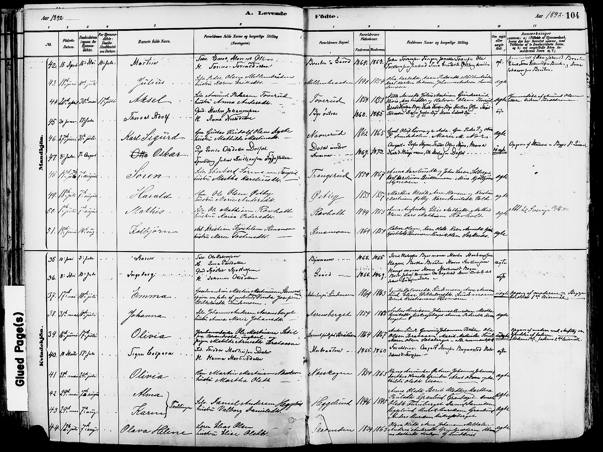 Grue prestekontor, AV/SAH-PREST-036/H/Ha/Haa/L0012: Parish register (official) no. 12, 1881-1897, p. 104