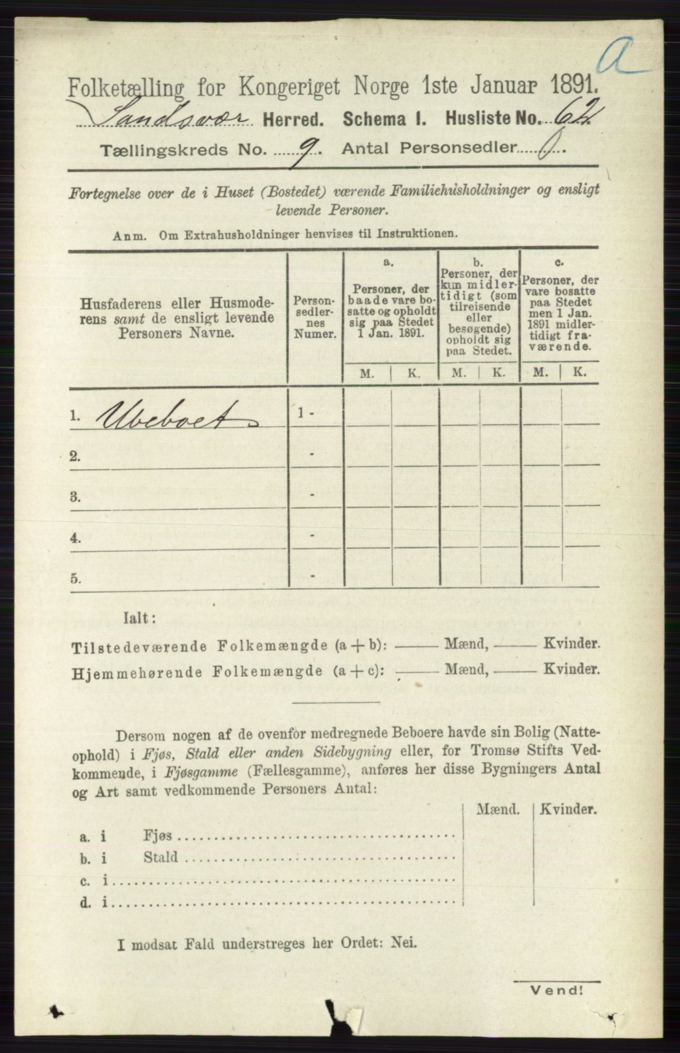 RA, 1891 census for 0629 Sandsvær, 1891, p. 4424