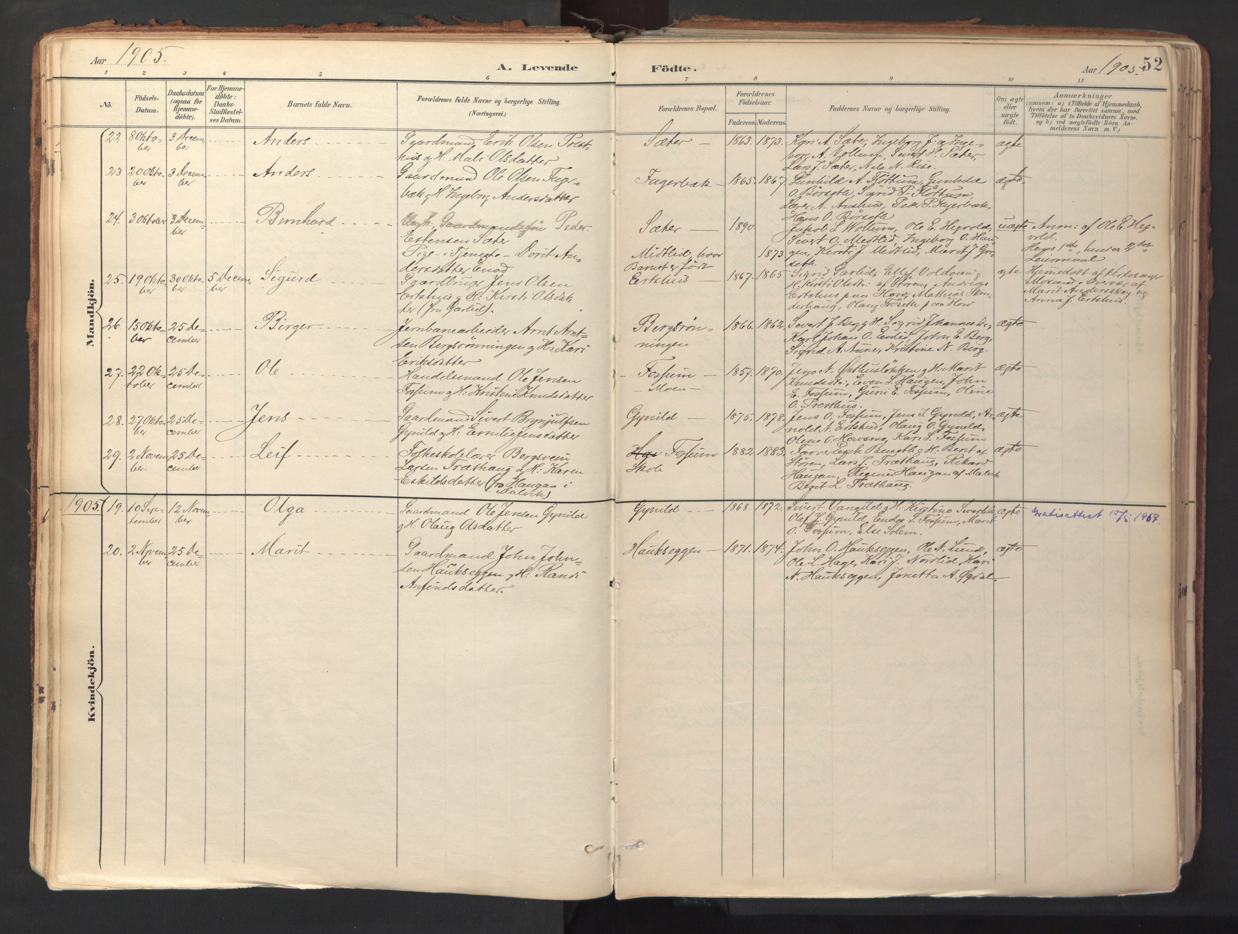 Ministerialprotokoller, klokkerbøker og fødselsregistre - Sør-Trøndelag, SAT/A-1456/689/L1041: Parish register (official) no. 689A06, 1891-1923, p. 52