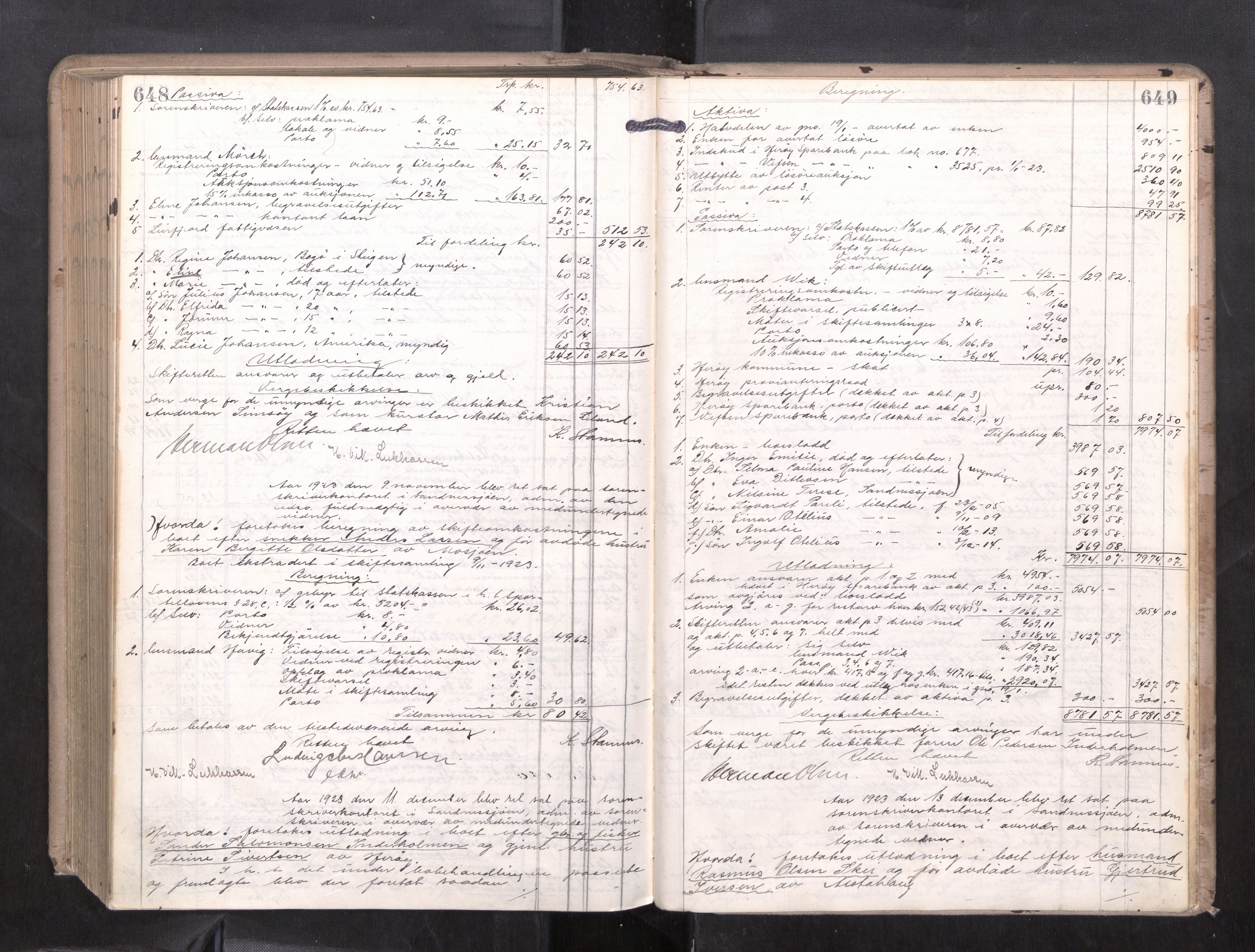 Søndre Helgeland sorenskriveri, AV/SAT-A-4575/1/3/3A/L0009: Skifteutlodningsprot., 1913-1924, p. 648-649
