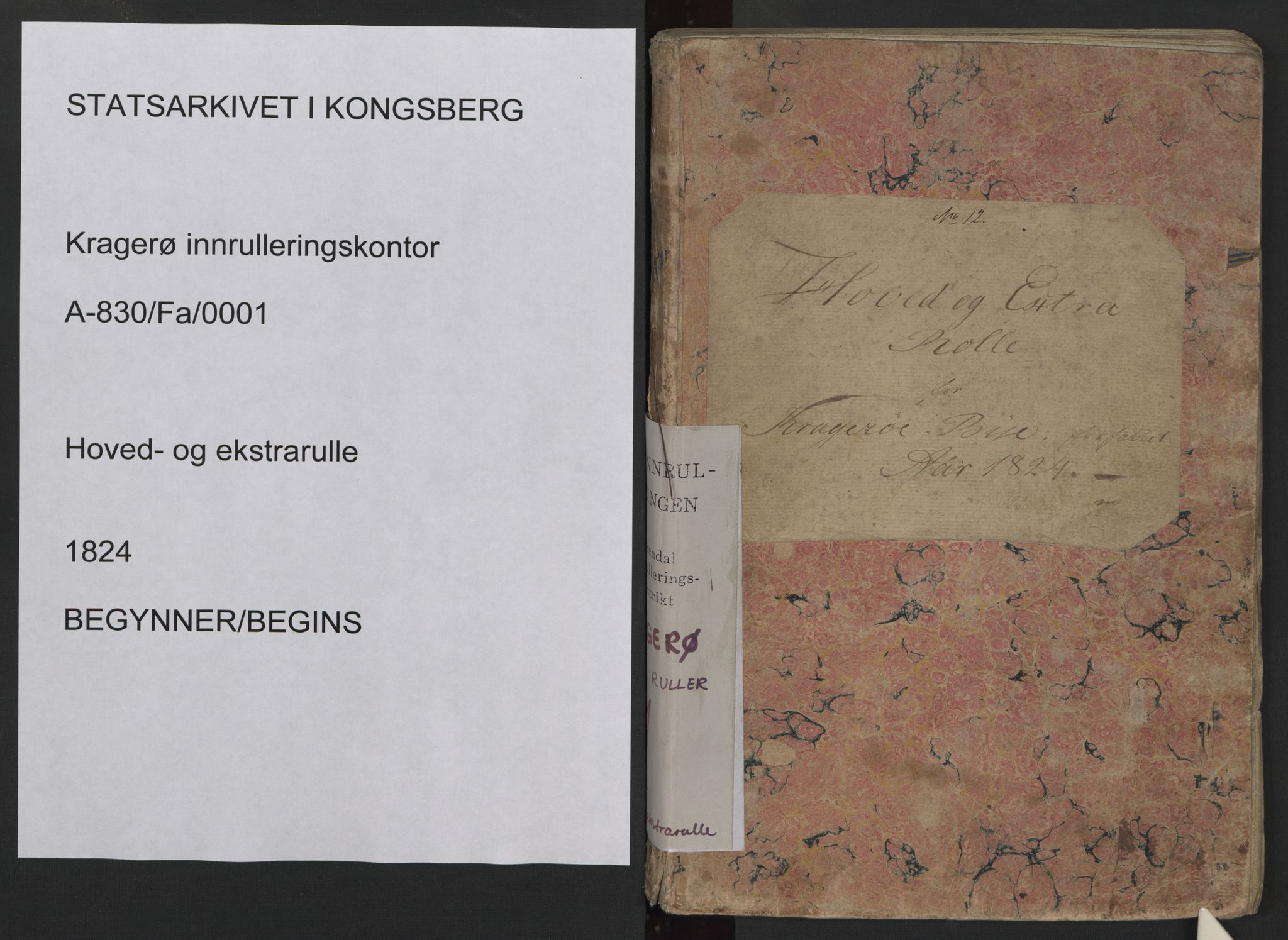 Kragerø innrulleringskontor, AV/SAKO-A-830/F/Fa/L0001: Hoved- og ekstrarulle, 1824, p. 1