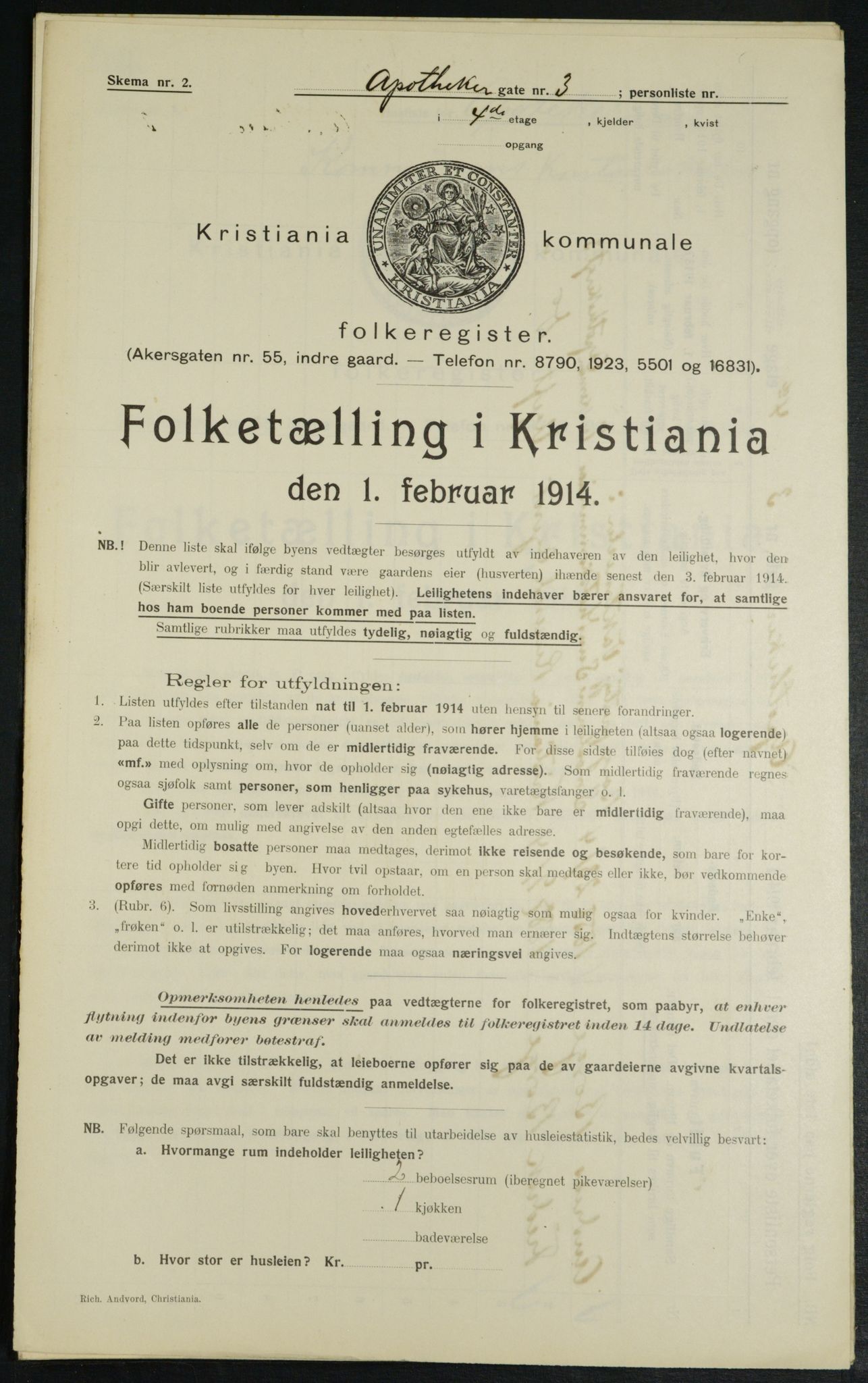OBA, Municipal Census 1914 for Kristiania, 1914, p. 1425
