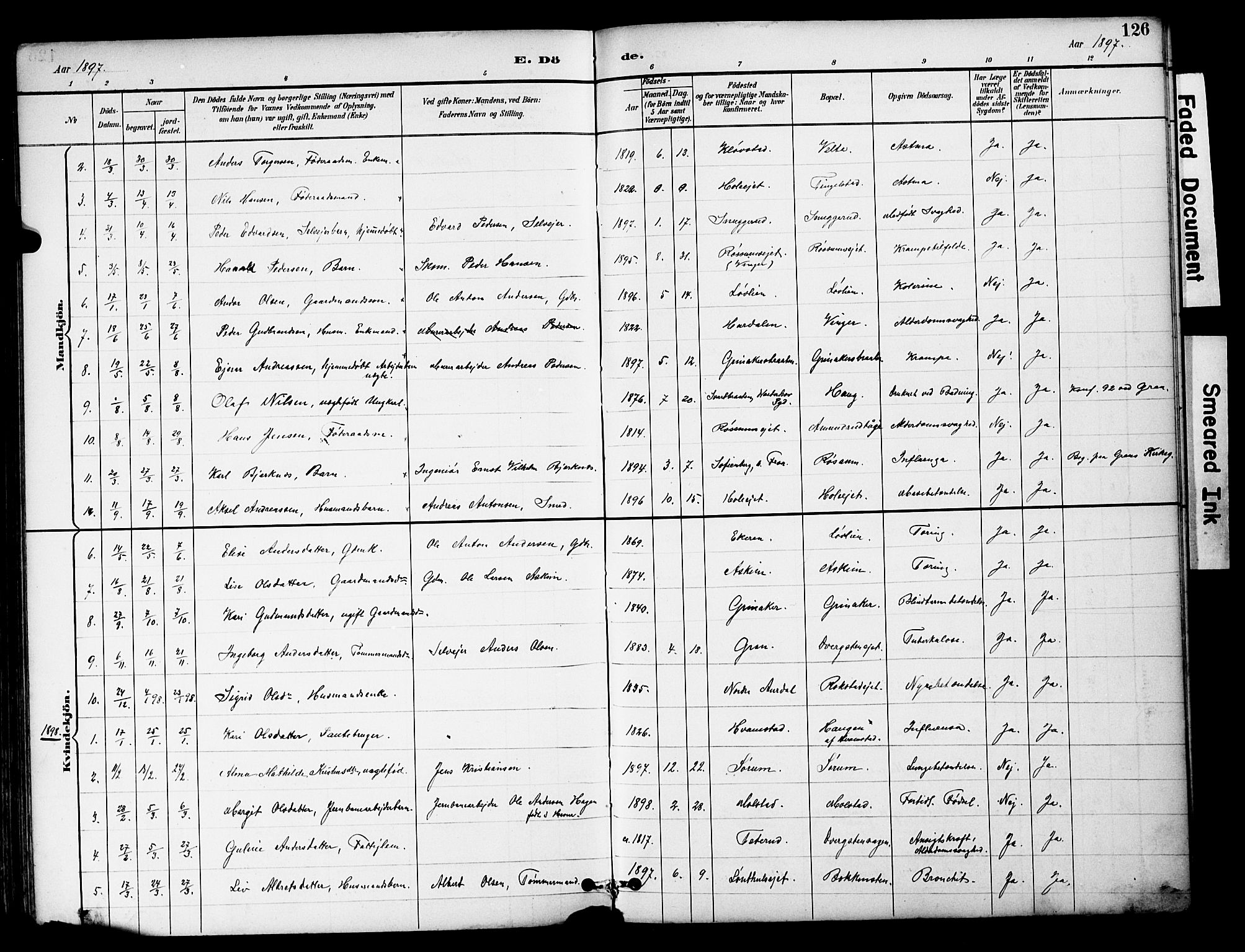 Brandbu prestekontor, SAH/PREST-114/H/Ha/Hab/L0006: Parish register (copy) no. 6, 1893-1902, p. 126