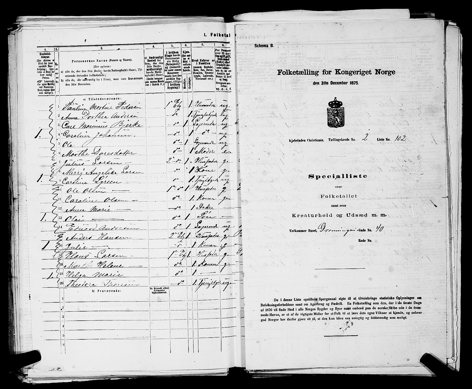 RA, 1875 census for 0301 Kristiania, 1875, p. 342