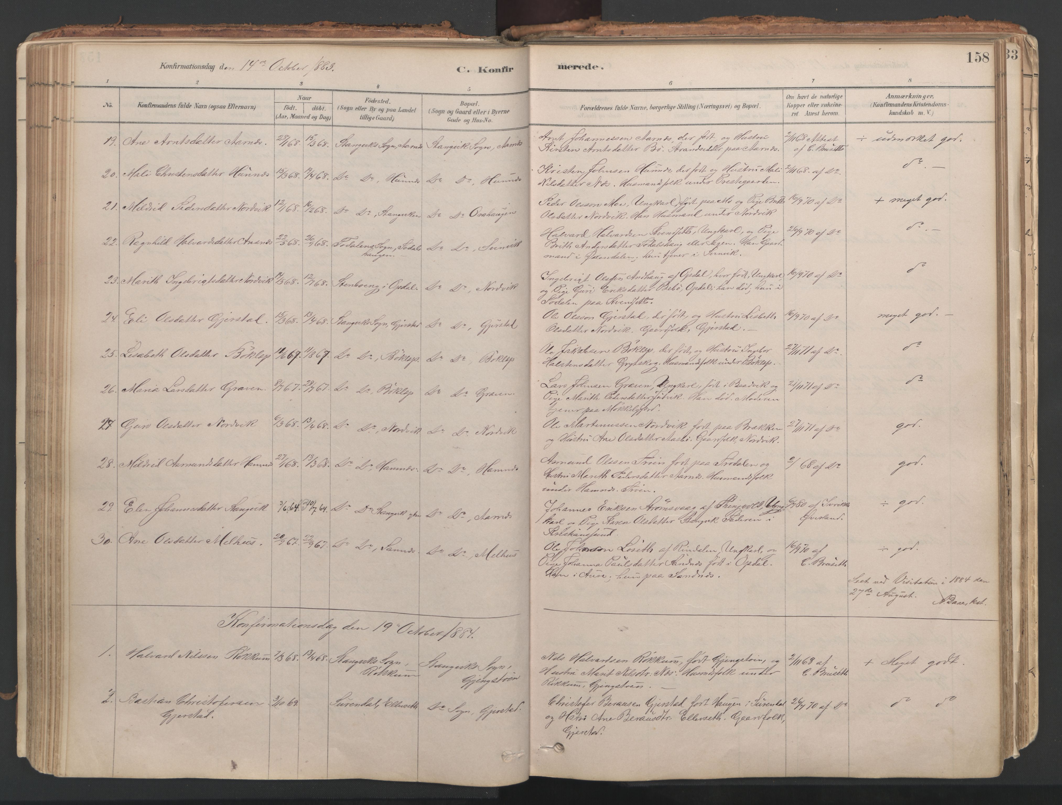 Ministerialprotokoller, klokkerbøker og fødselsregistre - Møre og Romsdal, AV/SAT-A-1454/592/L1029: Parish register (official) no. 592A07, 1879-1902, p. 158