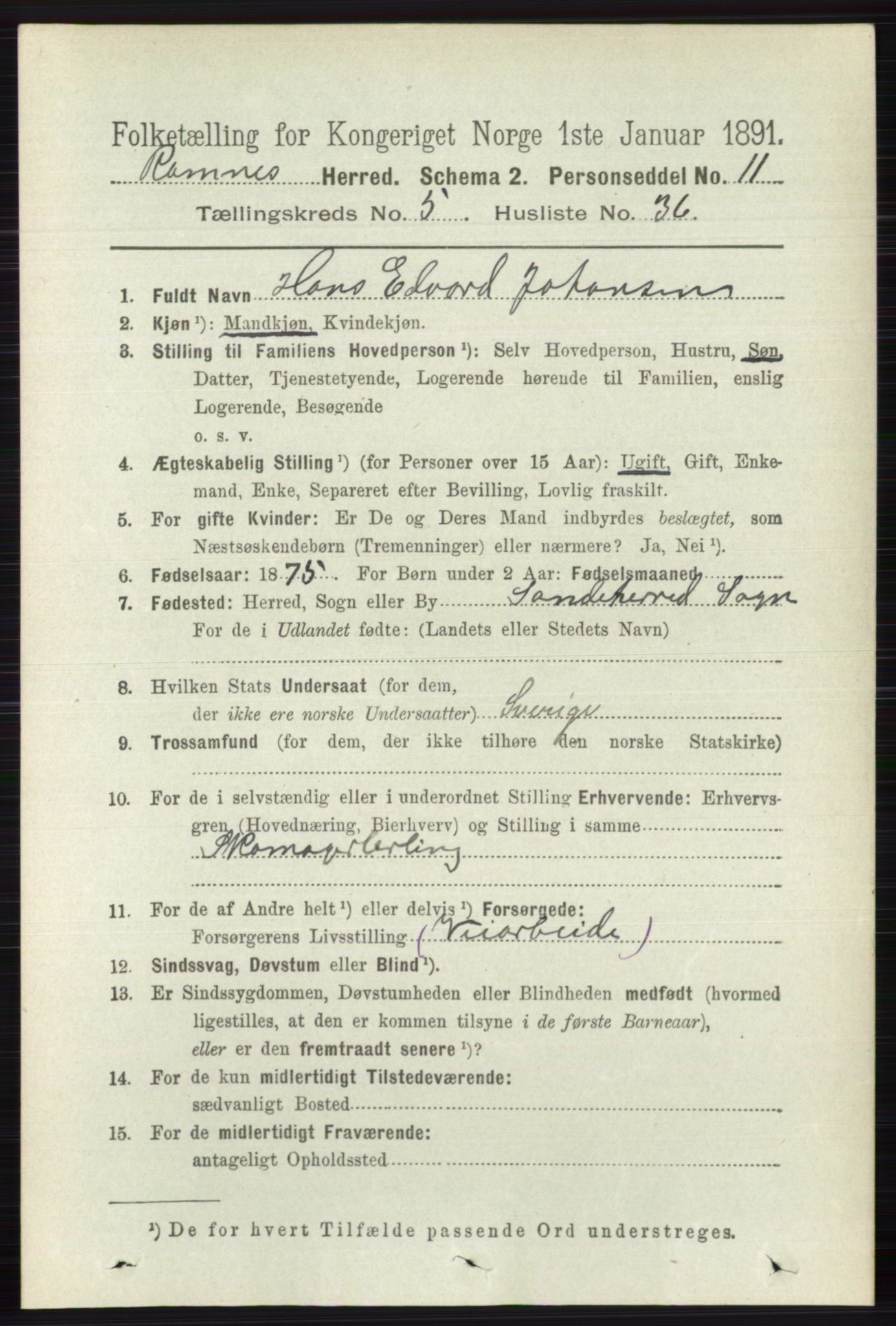 RA, 1891 census for 0718 Ramnes, 1891, p. 2769