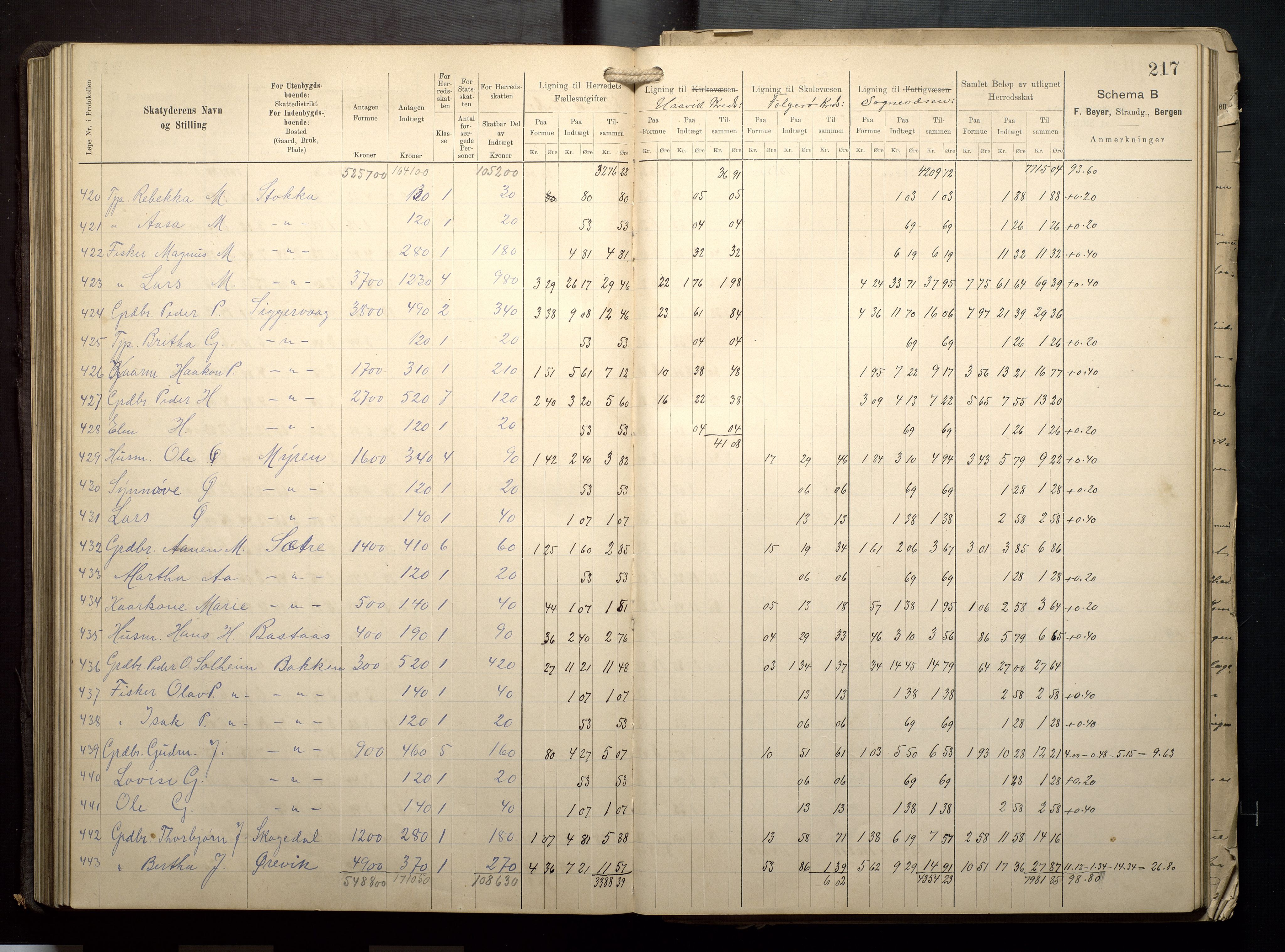 Finnaas kommune. Likningsnemnda, IKAH/1218a-142/F/Fa/L0009: Likningsprotokoll for heradsskatten, 1909-1911, p. 217