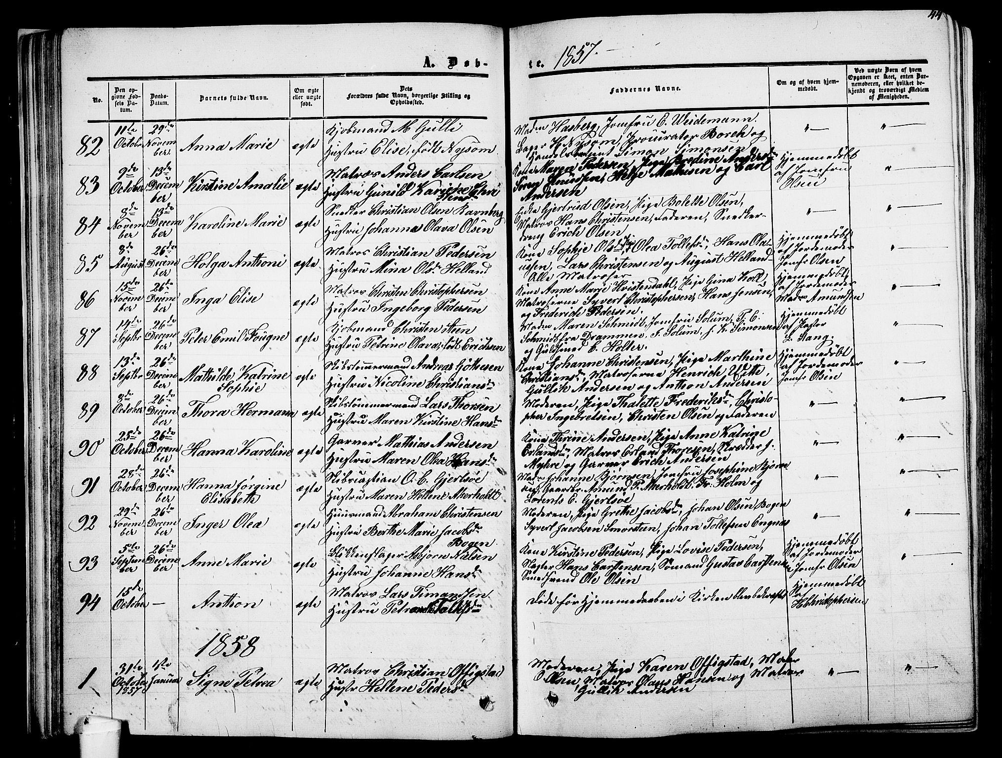 Holmestrand kirkebøker, AV/SAKO-A-346/G/Ga/L0003: Parish register (copy) no. 3, 1849-1874, p. 44