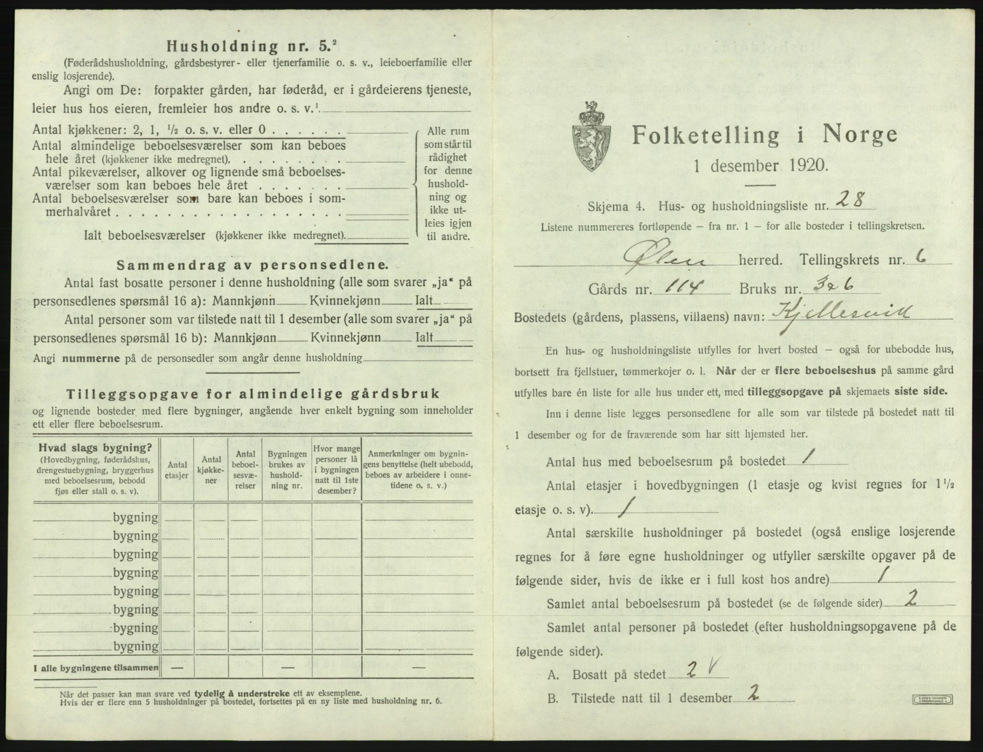 SAB, 1920 census for Ølen, 1920, p. 502