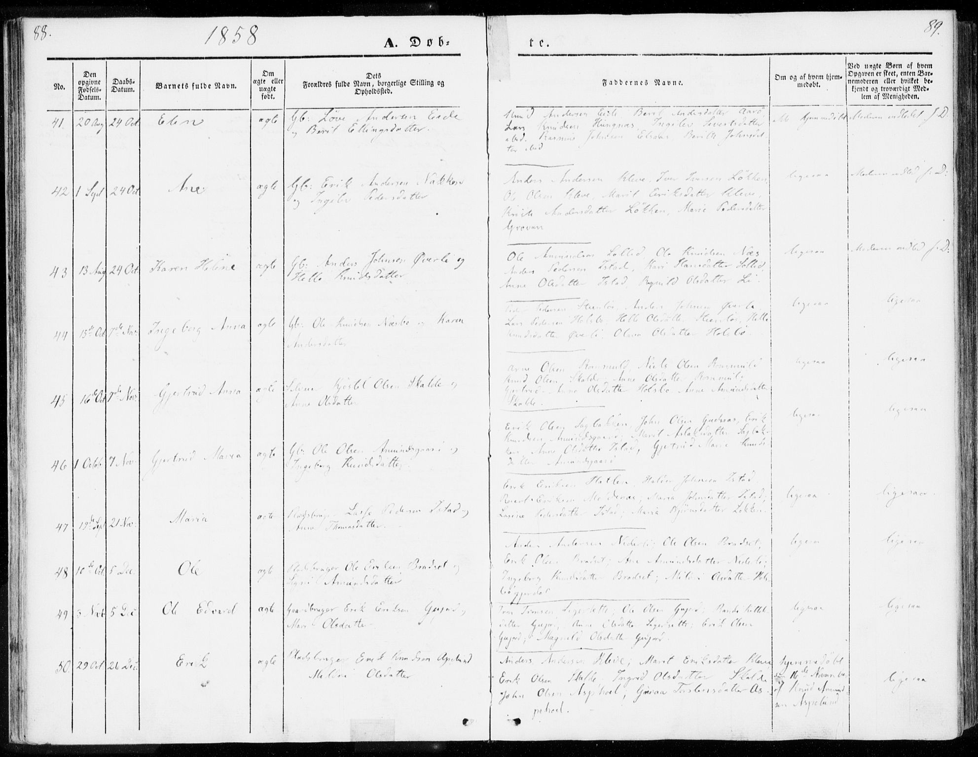 Ministerialprotokoller, klokkerbøker og fødselsregistre - Møre og Romsdal, AV/SAT-A-1454/557/L0680: Parish register (official) no. 557A02, 1843-1869, p. 88-89