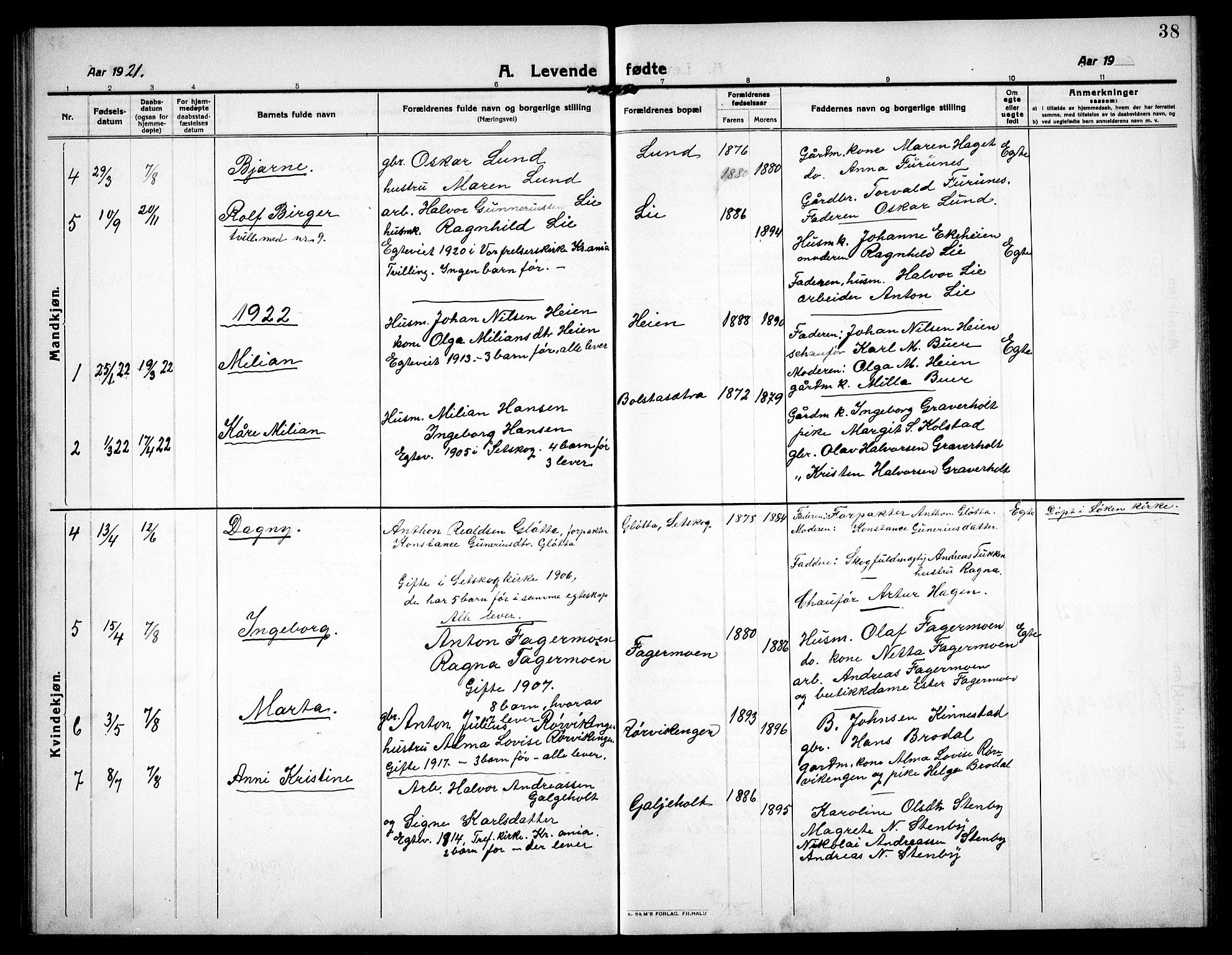Høland prestekontor Kirkebøker, AV/SAO-A-10346a/G/Gc/L0002: Parish register (copy) no. III 2, 1912-1925, p. 38
