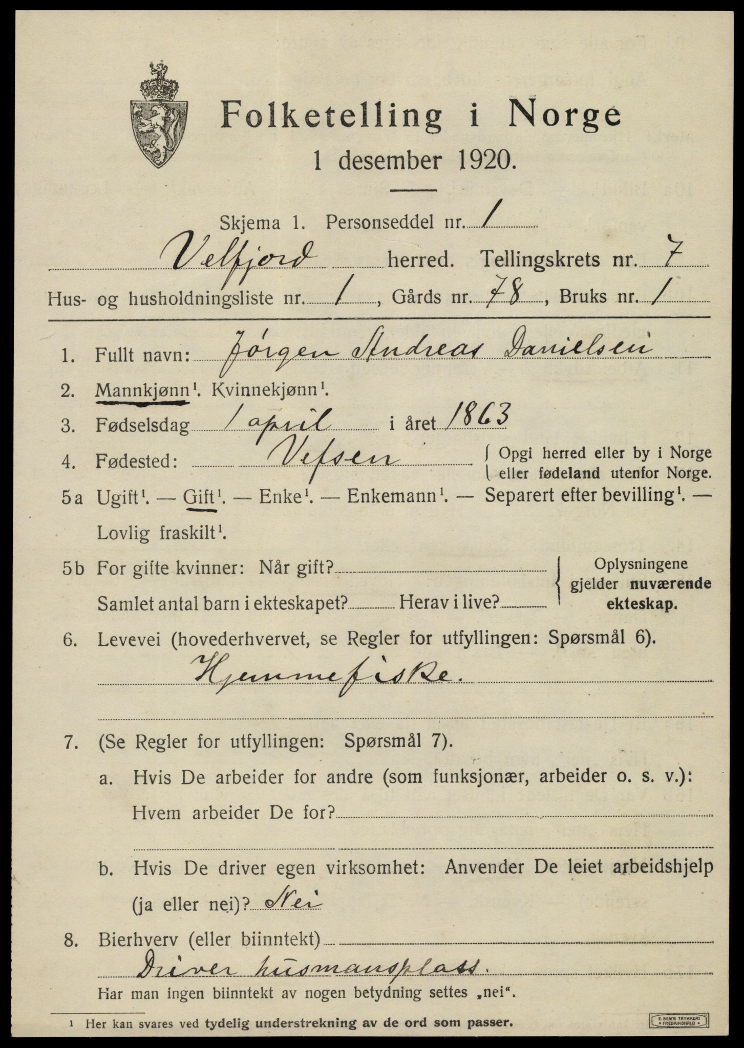 SAT, 1920 census for Velfjord, 1920, p. 3503