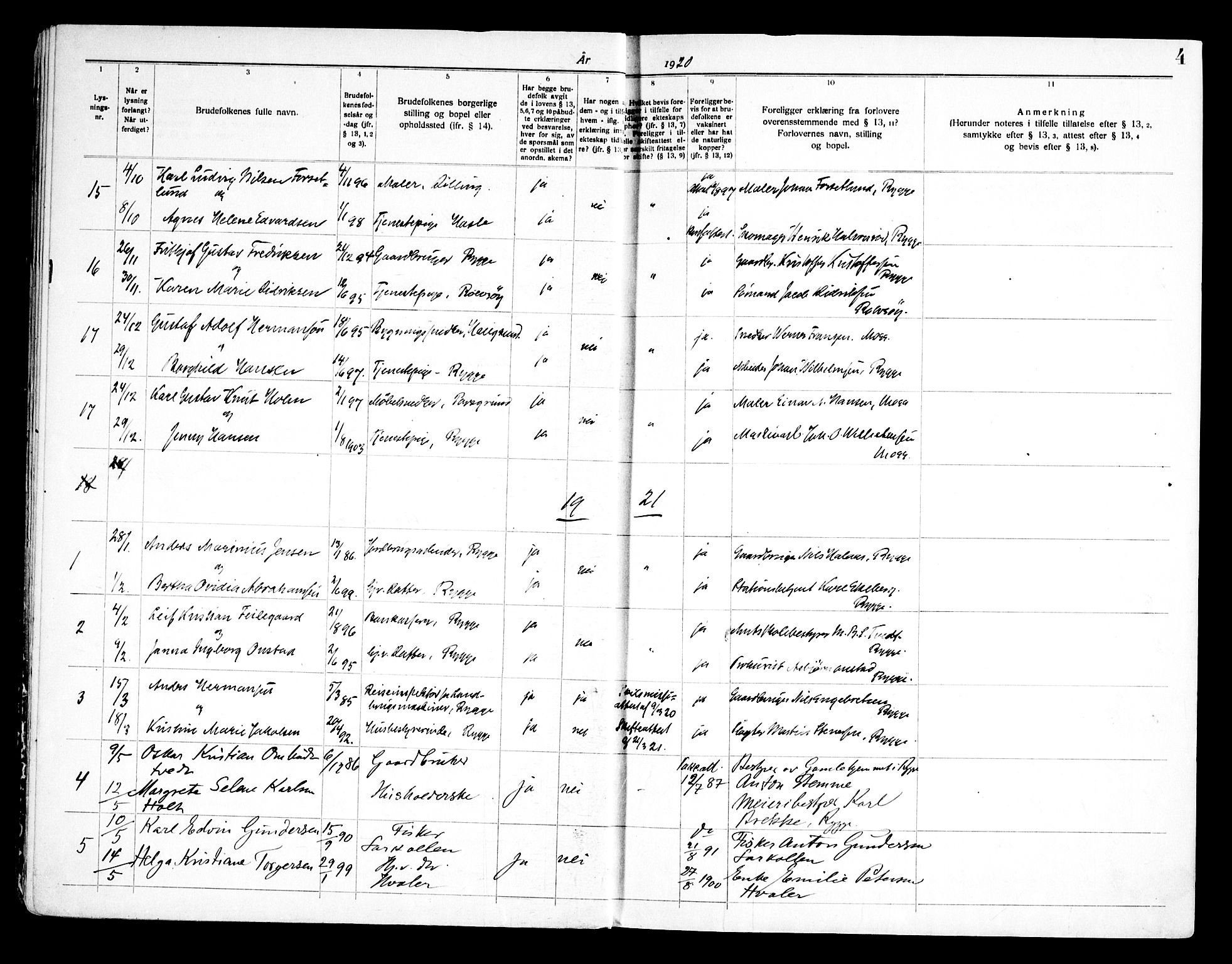 Rygge prestekontor Kirkebøker, AV/SAO-A-10084b/H/Ha/L0002: Banns register no. 2, 1919-1961, p. 4