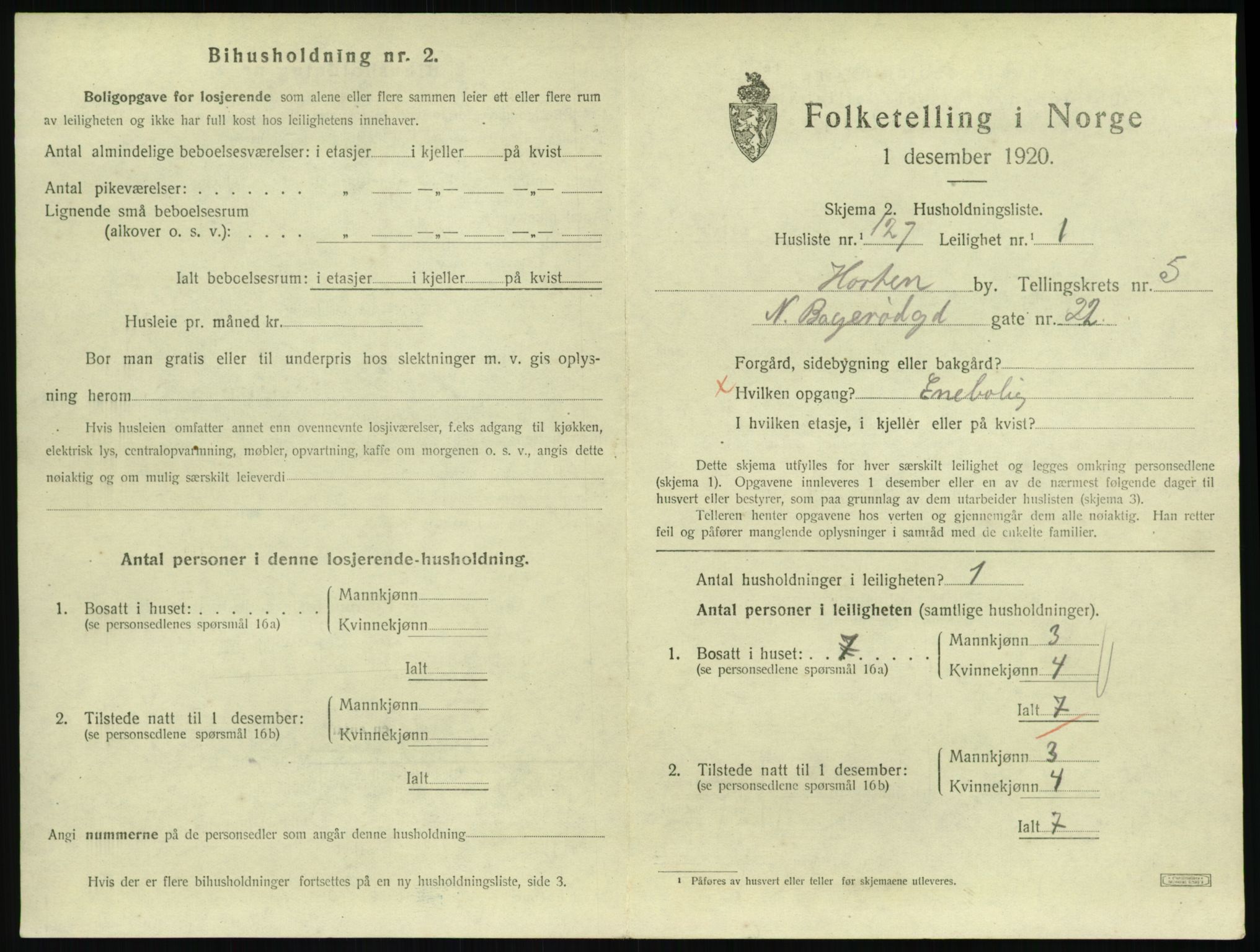 SAKO, 1920 census for Horten, 1920, p. 6103