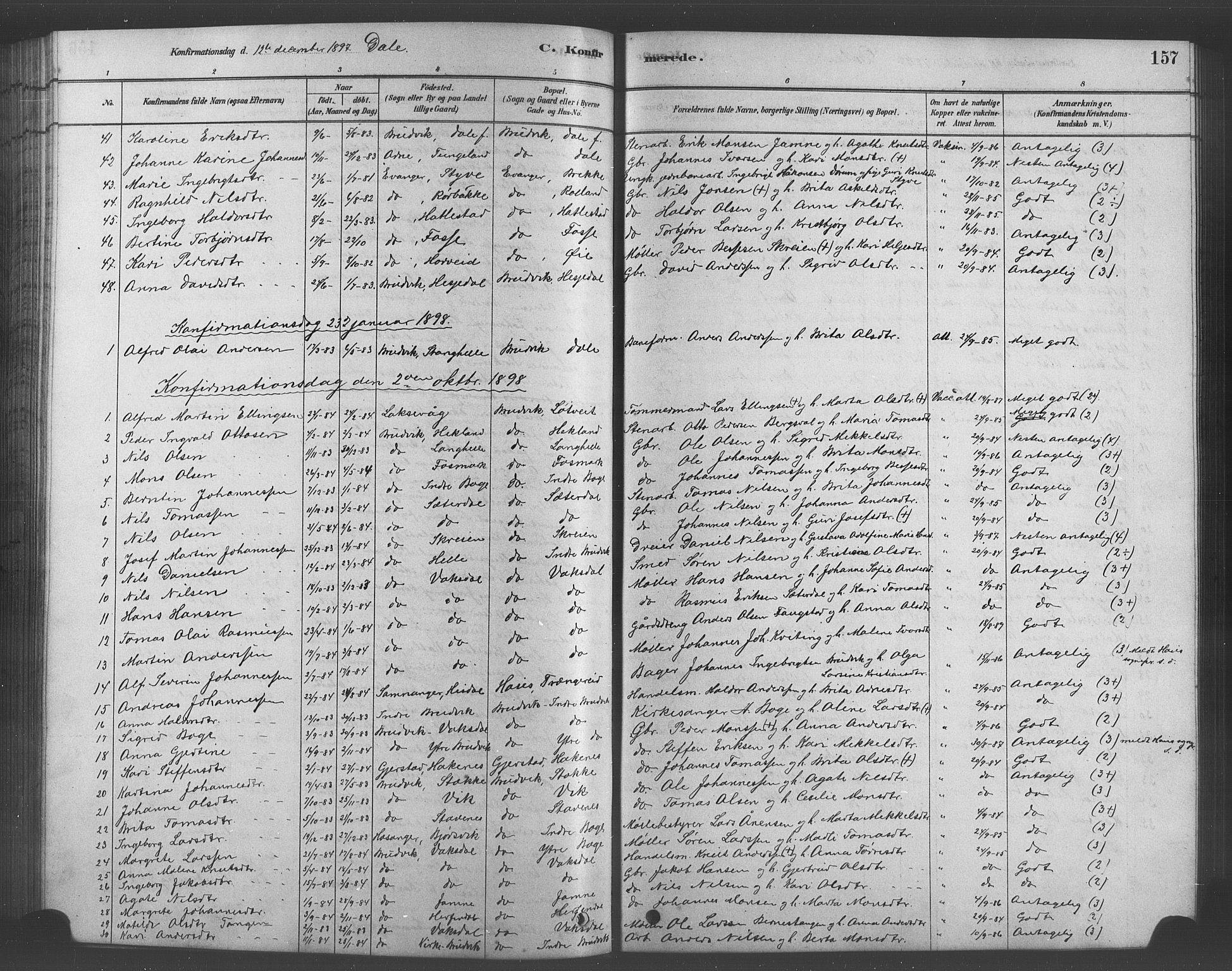 Bruvik Sokneprestembete, SAB/A-74701/H/Hab: Parish register (copy) no. A 1, 1878-1907, p. 157