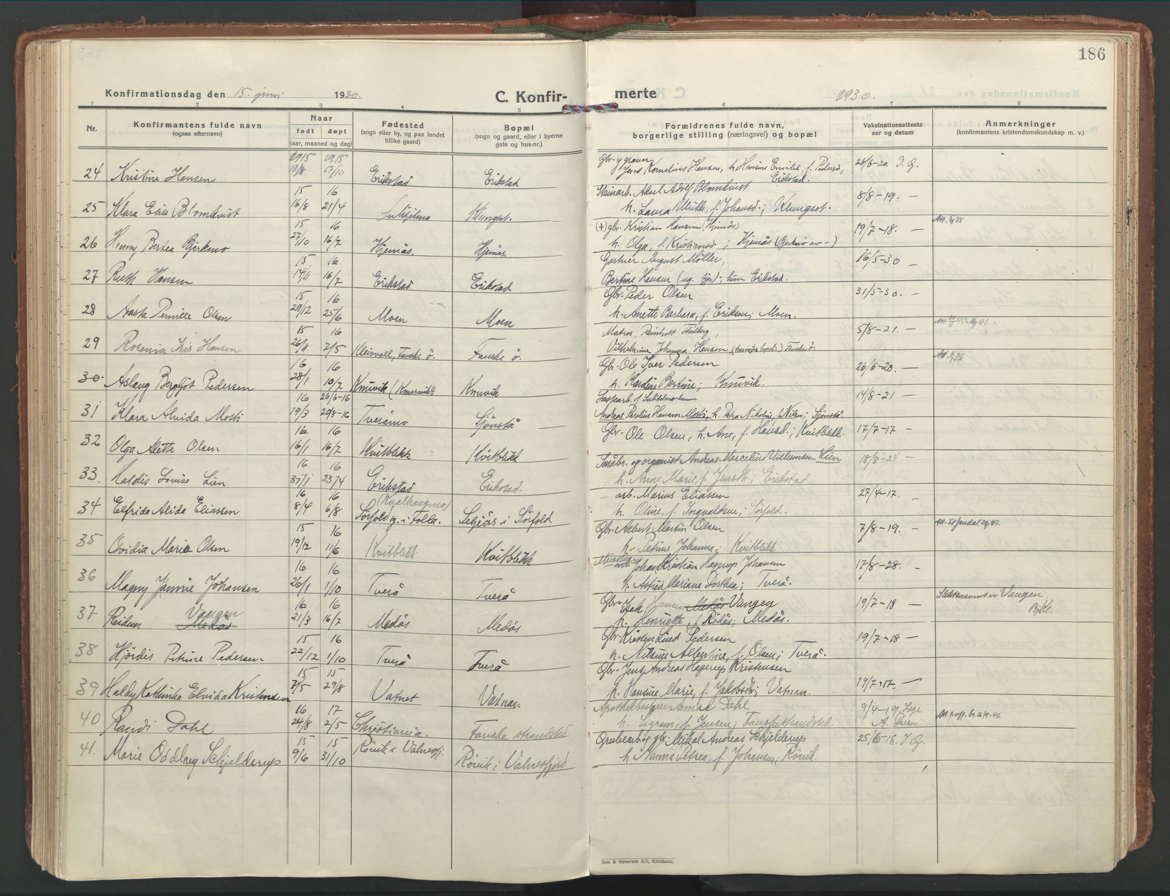Ministerialprotokoller, klokkerbøker og fødselsregistre - Nordland, SAT/A-1459/849/L0699: Parish register (official) no. 849A10, 1924-1937, p. 186