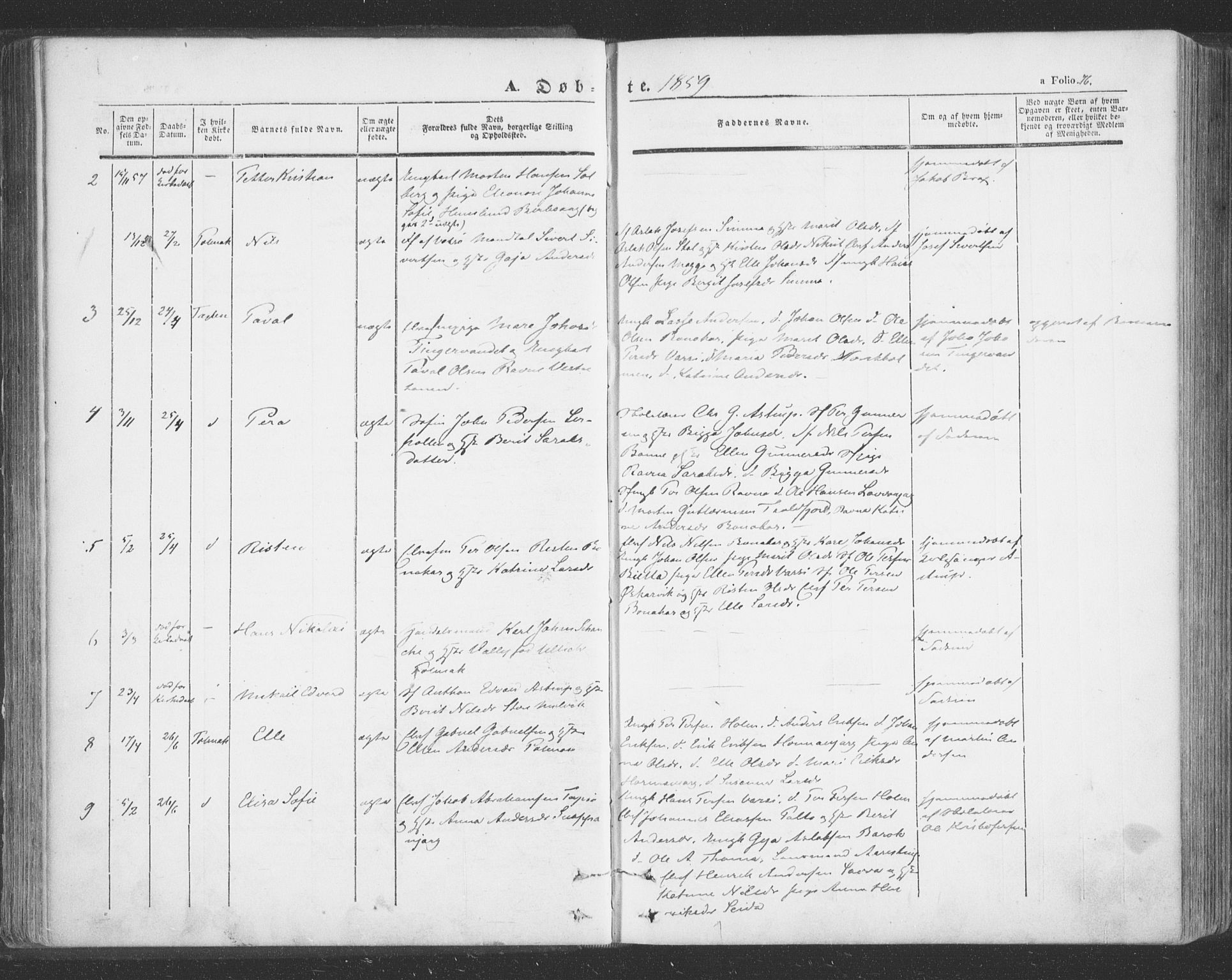 Tana sokneprestkontor, SATØ/S-1334/H/Ha/L0001kirke: Parish register (official) no. 1, 1846-1861, p. 76