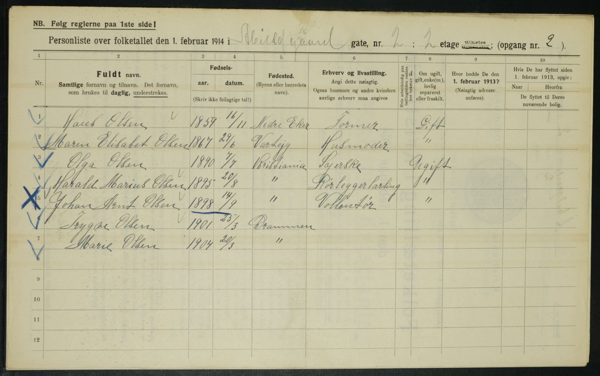 OBA, Municipal Census 1914 for Kristiania, 1914, p. 12