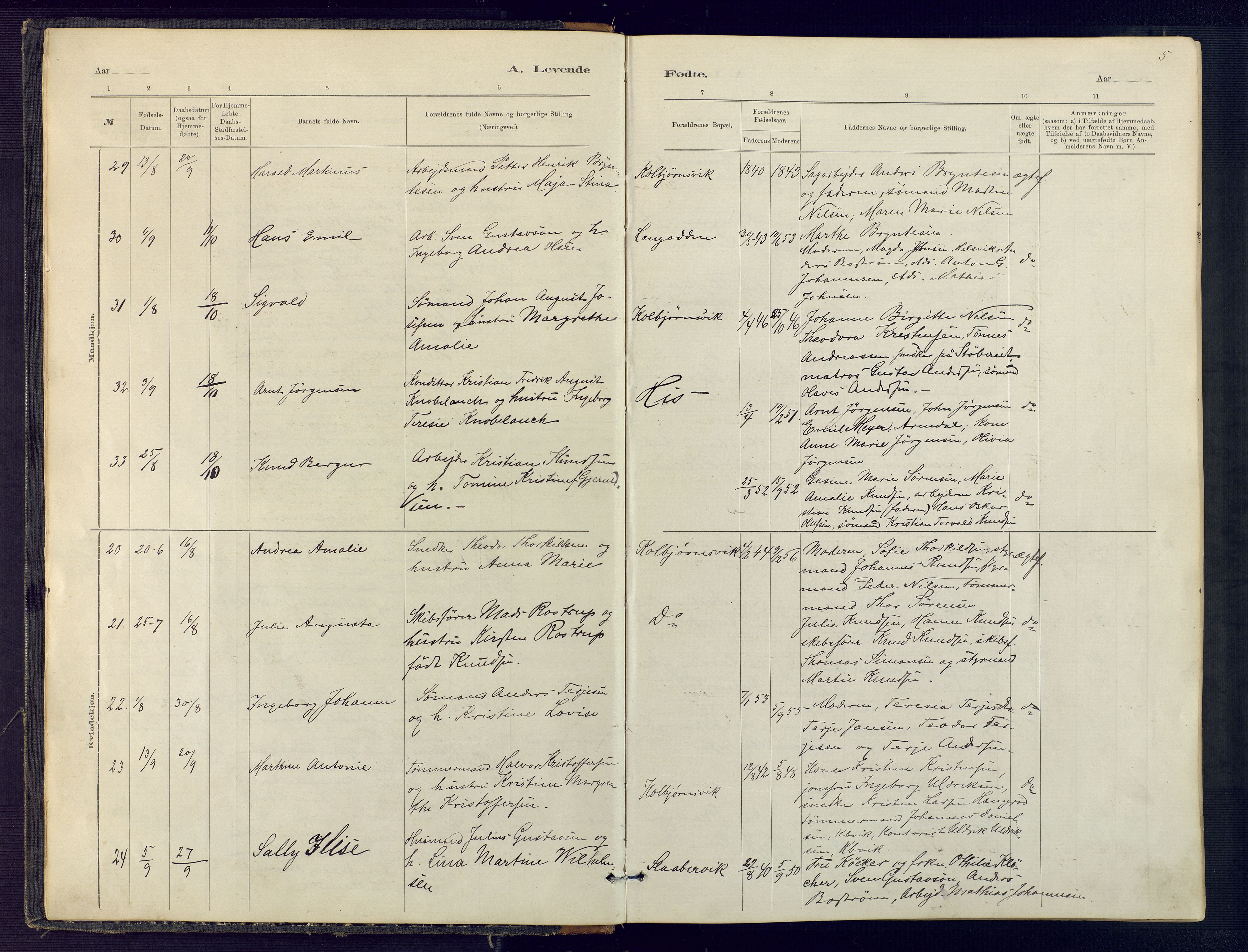 Hisøy sokneprestkontor, SAK/1111-0020/F/Fb/L0003: Parish register (copy) no. B 3, 1885-1905, p. 5