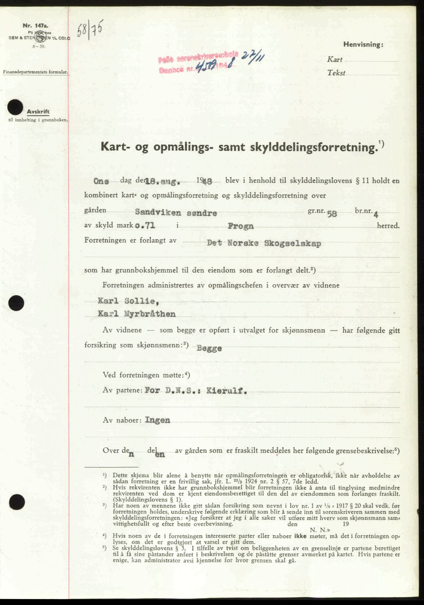 Follo sorenskriveri, SAO/A-10274/G/Ga/Gaa/L0085: Mortgage book no. I 85, 1948-1948, Diary no: : 4509/1948