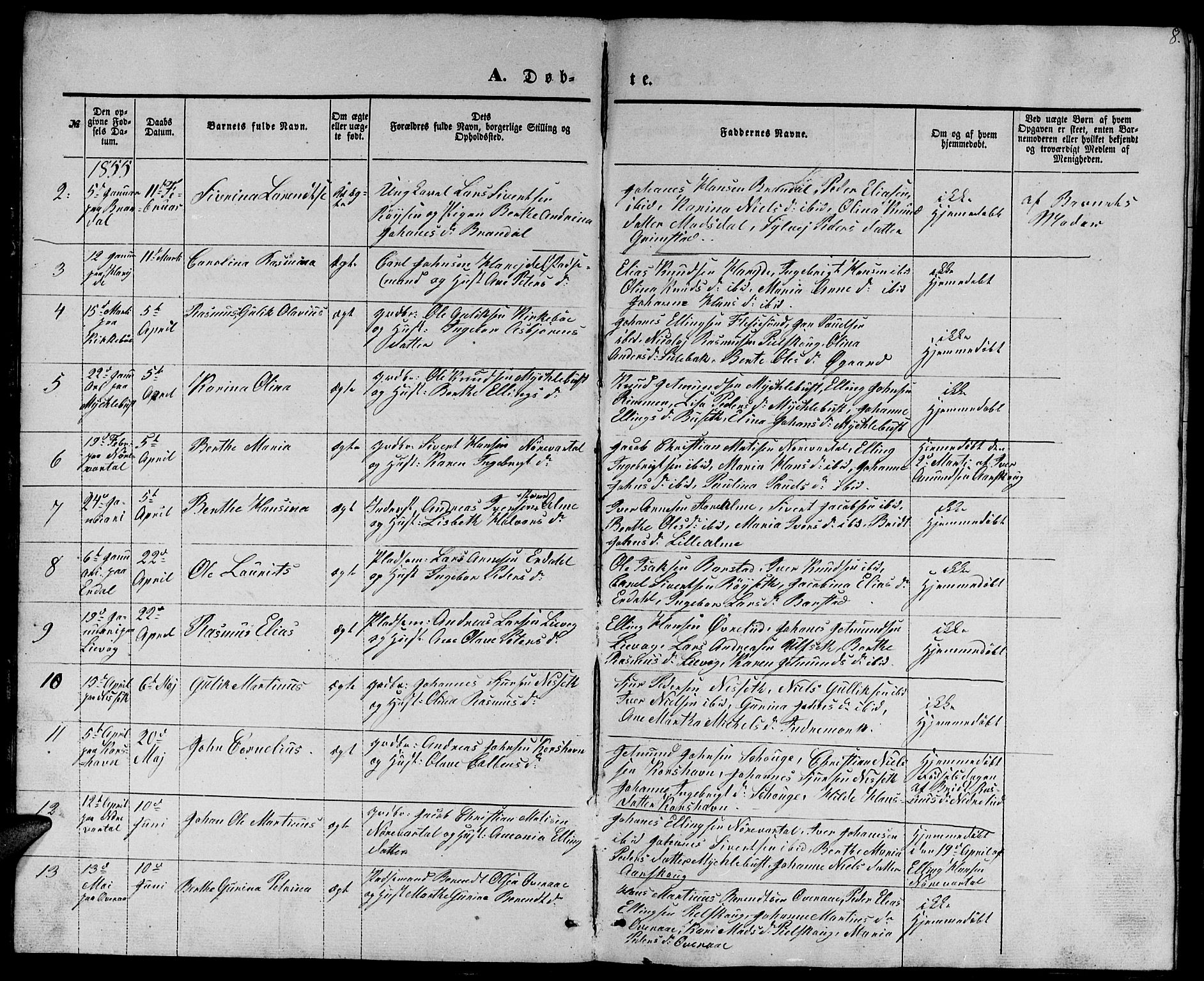 Ministerialprotokoller, klokkerbøker og fødselsregistre - Møre og Romsdal, AV/SAT-A-1454/510/L0124: Parish register (copy) no. 510C01, 1854-1877, p. 8