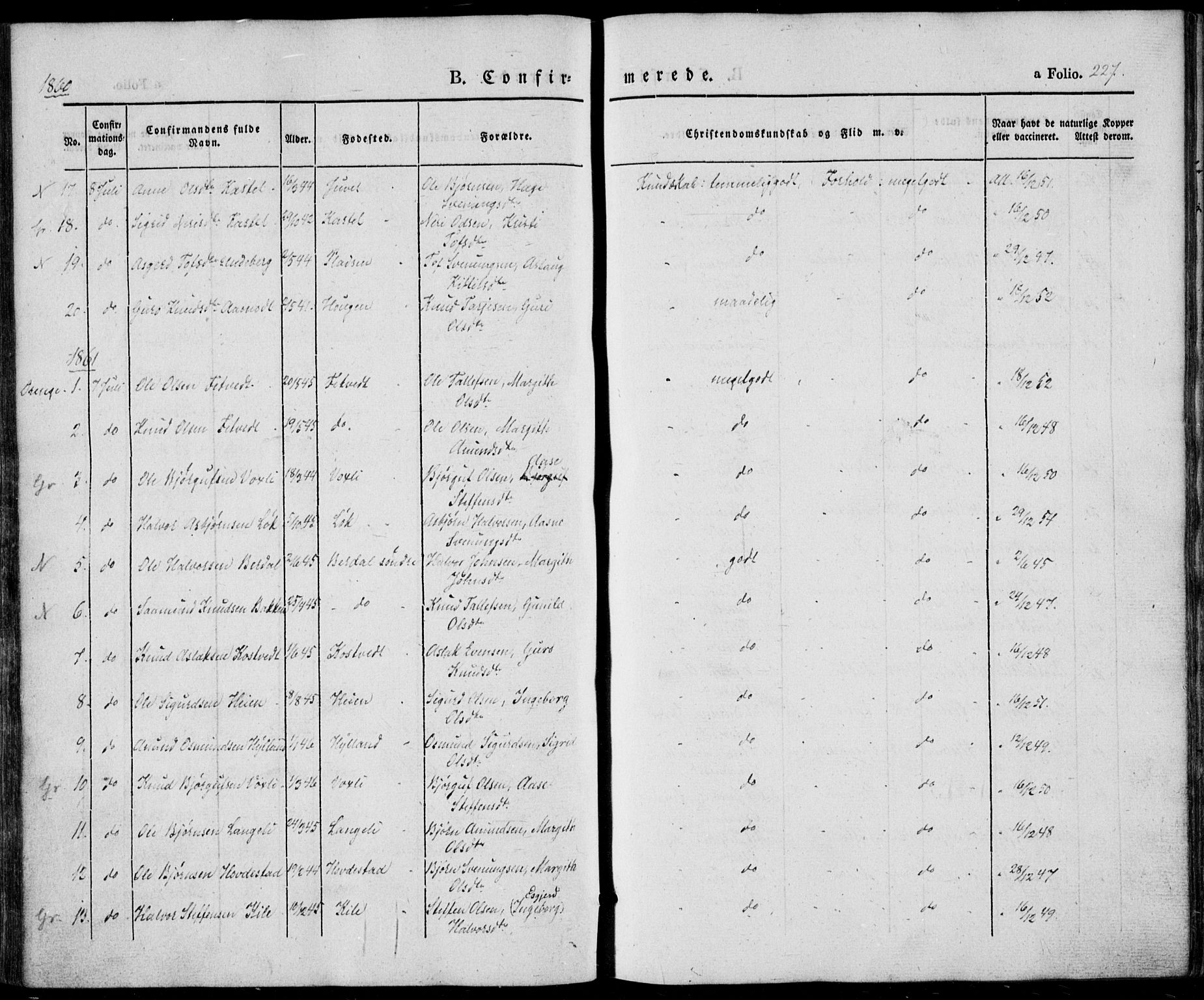 Vinje kirkebøker, SAKO/A-312/F/Fa/L0004: Parish register (official) no. I 4, 1843-1869, p. 227