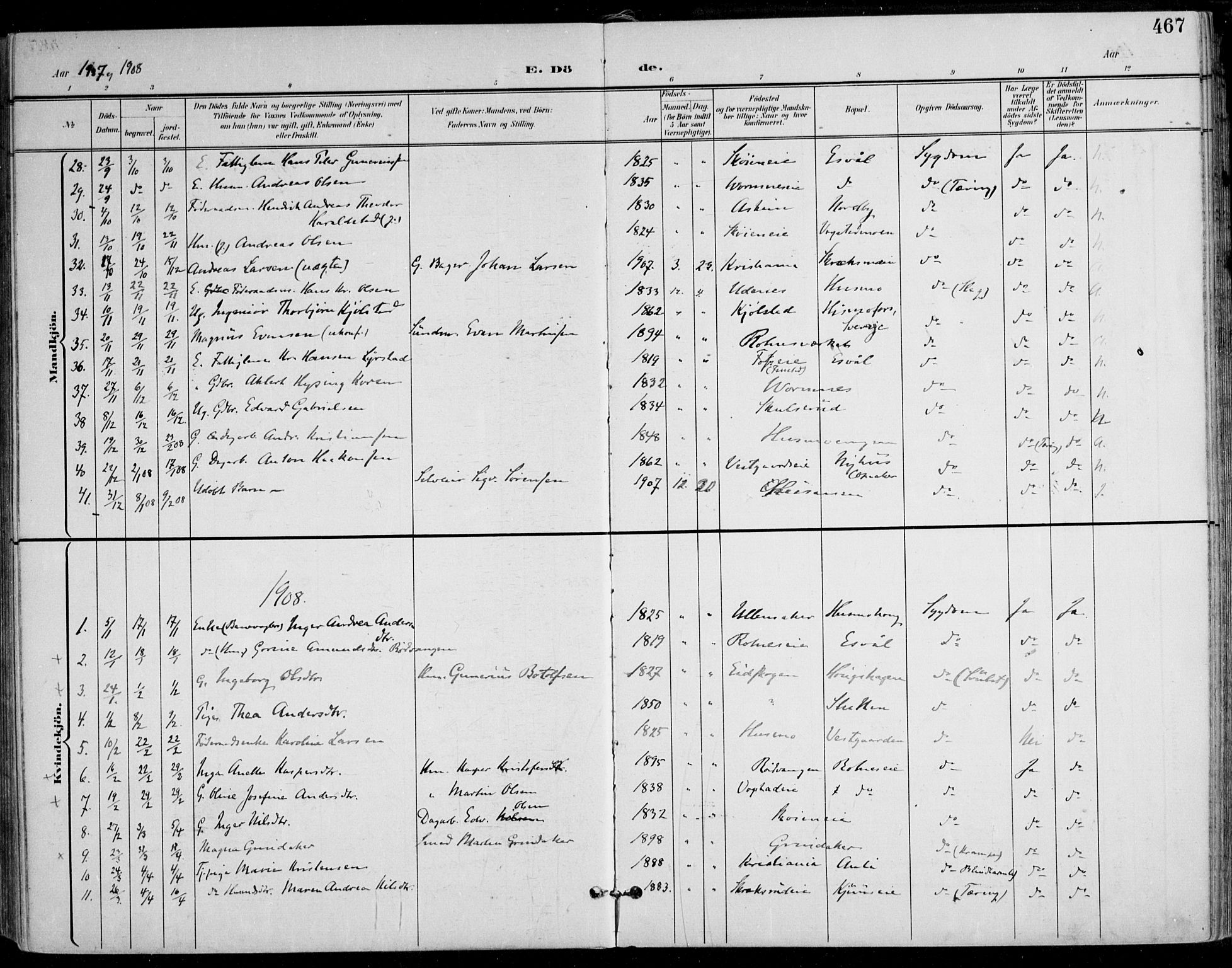 Nes prestekontor Kirkebøker, SAO/A-10410/F/Fa/L0011: Parish register (official) no. I 11, 1899-1918, p. 467