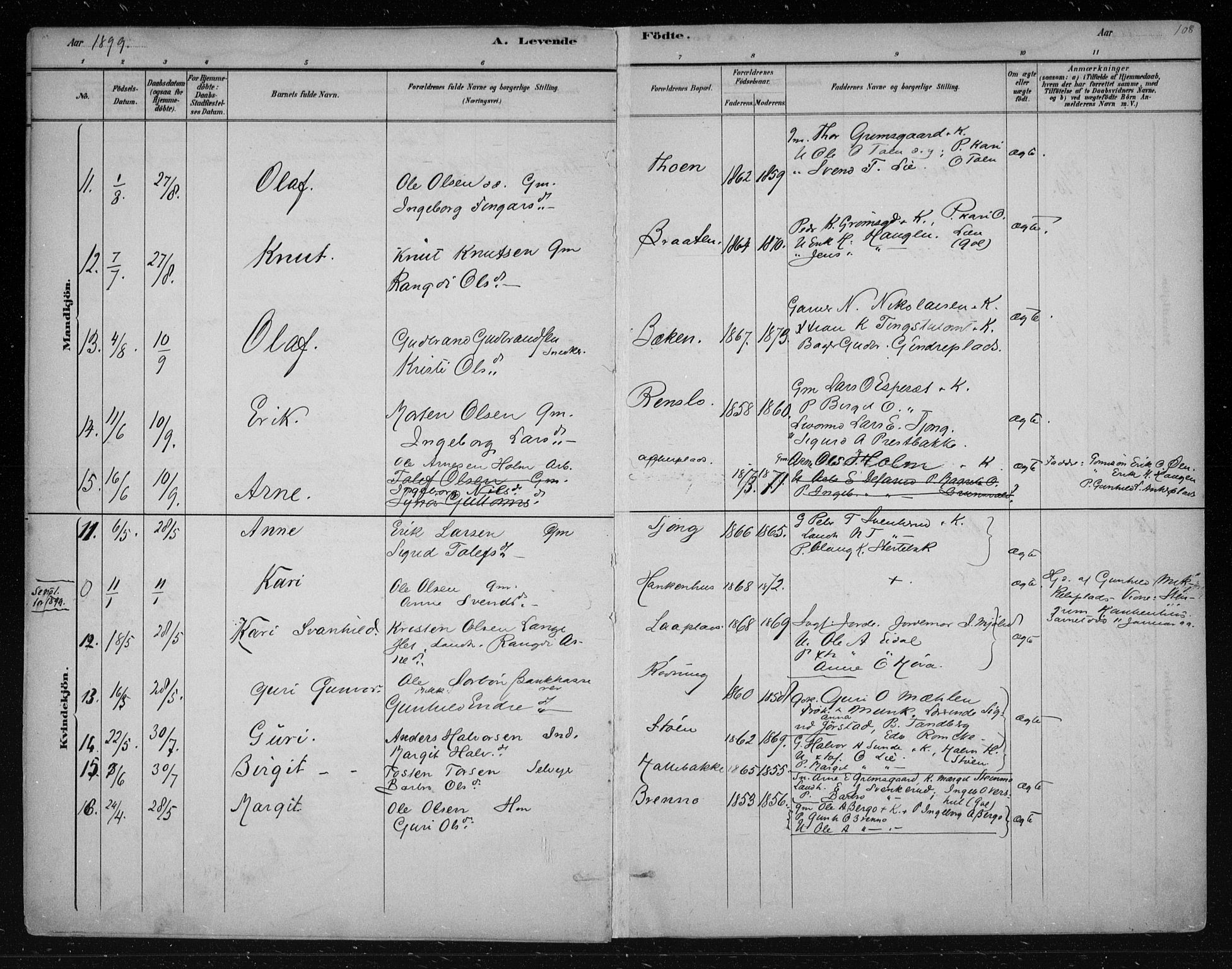 Nes kirkebøker, AV/SAKO-A-236/F/Fa/L0011: Parish register (official) no. 11, 1881-1912, p. 108