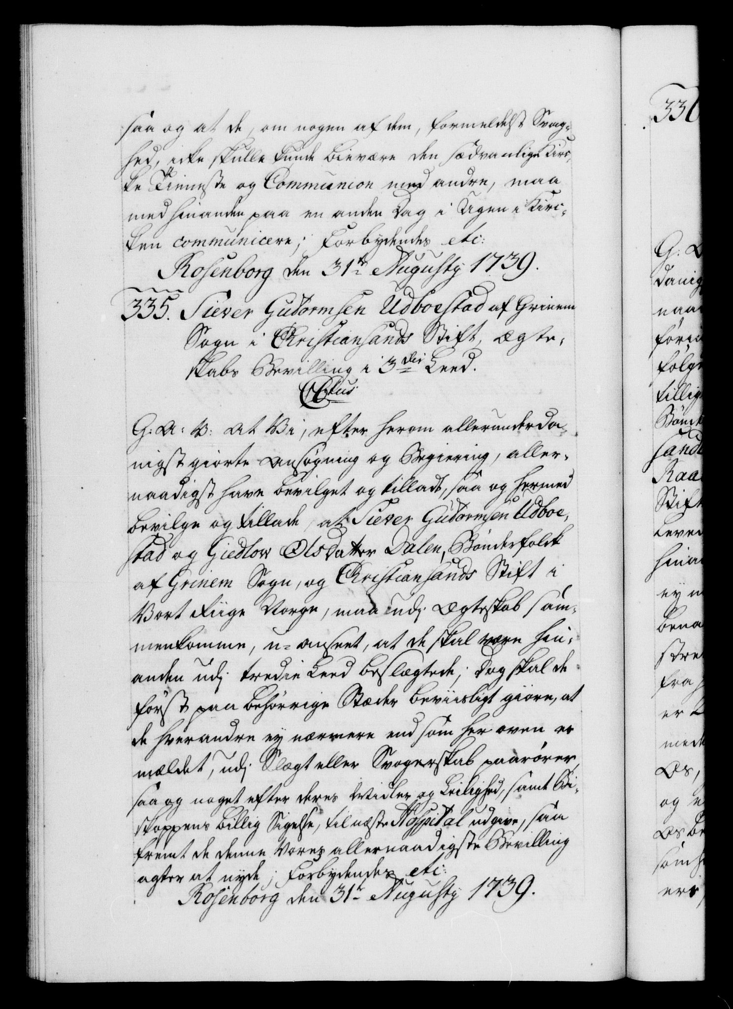 Danske Kanselli 1572-1799, AV/RA-EA-3023/F/Fc/Fca/Fcaa/L0031: Norske registre, 1739-1740, p. 223b